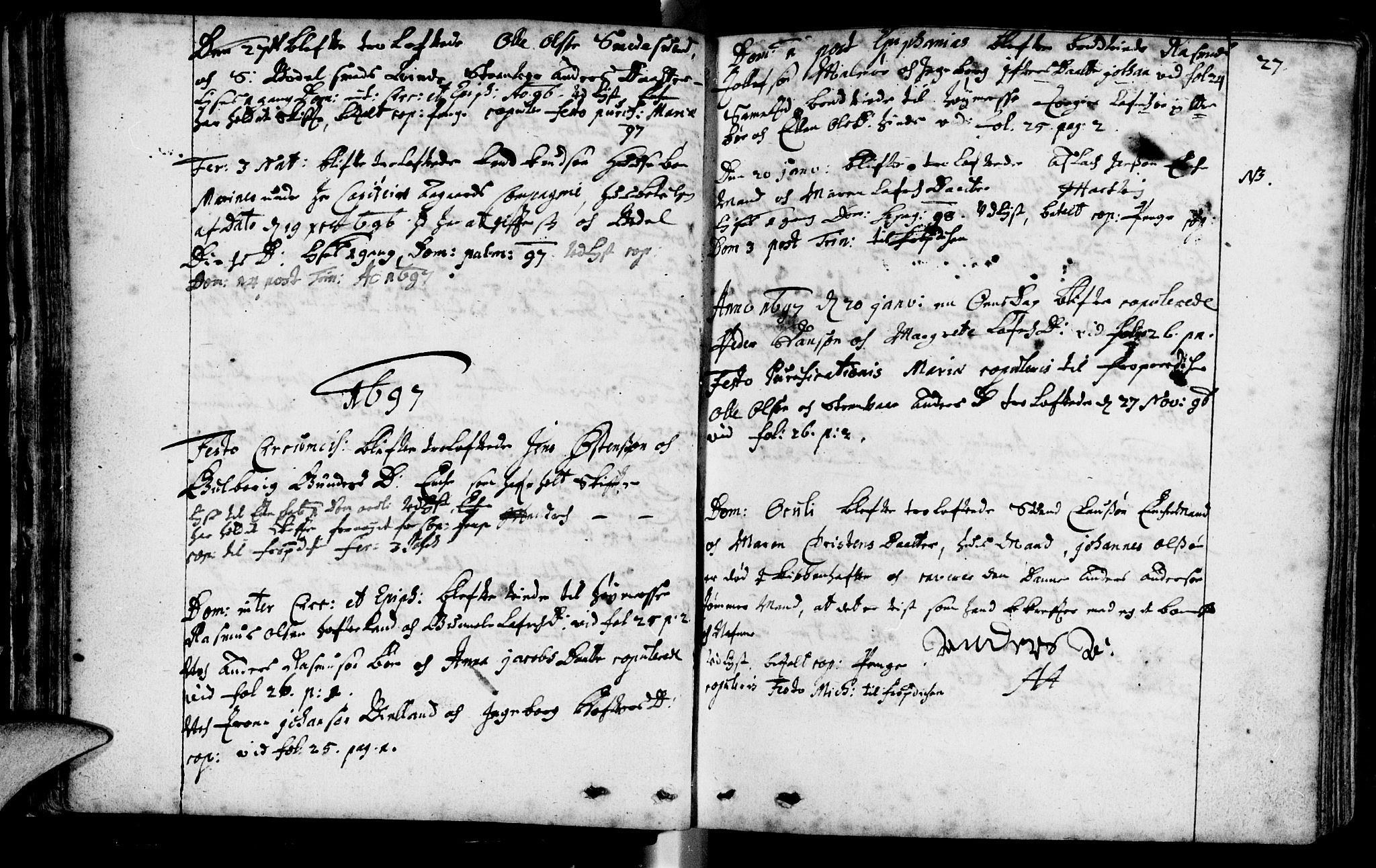 Domkirken sokneprestkontor, SAST/A-101812/001/30/30BA/L0001: Parish register (official) no. A 1 /1, 1688-1727, p. 27