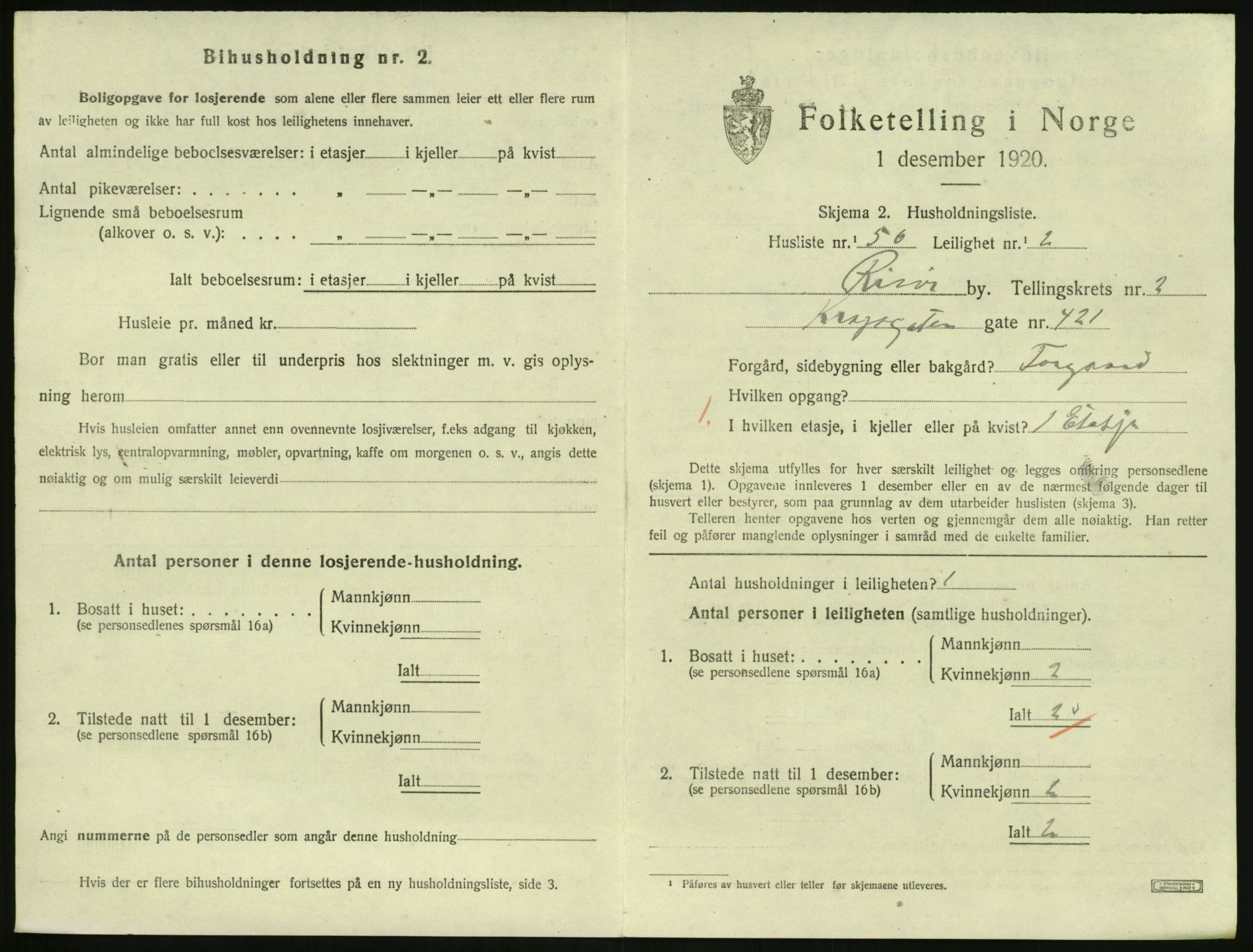 SAK, 1920 census for Risør, 1920, p. 2099