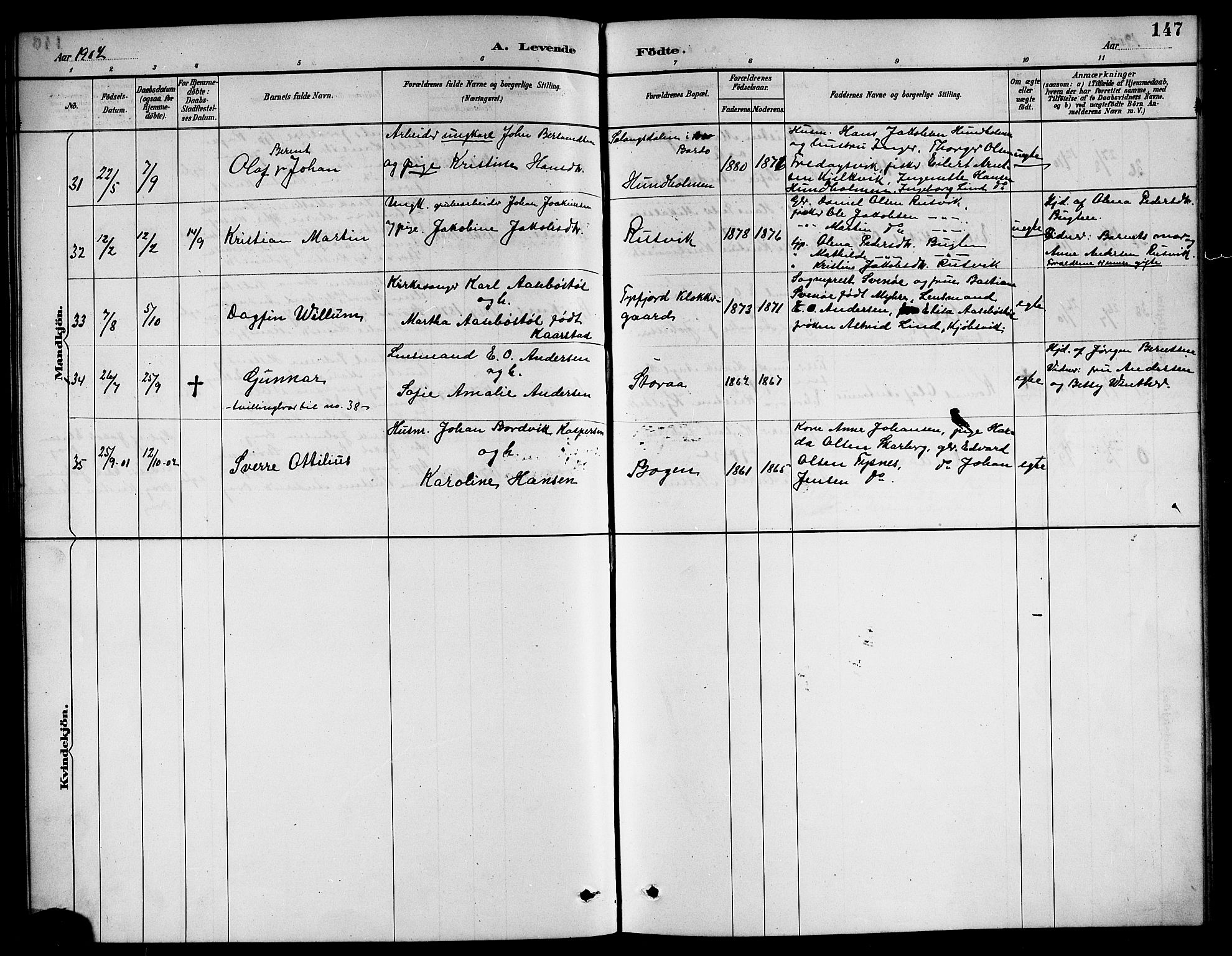 Ministerialprotokoller, klokkerbøker og fødselsregistre - Nordland, SAT/A-1459/861/L0876: Parish register (copy) no. 861C02, 1887-1903, p. 147