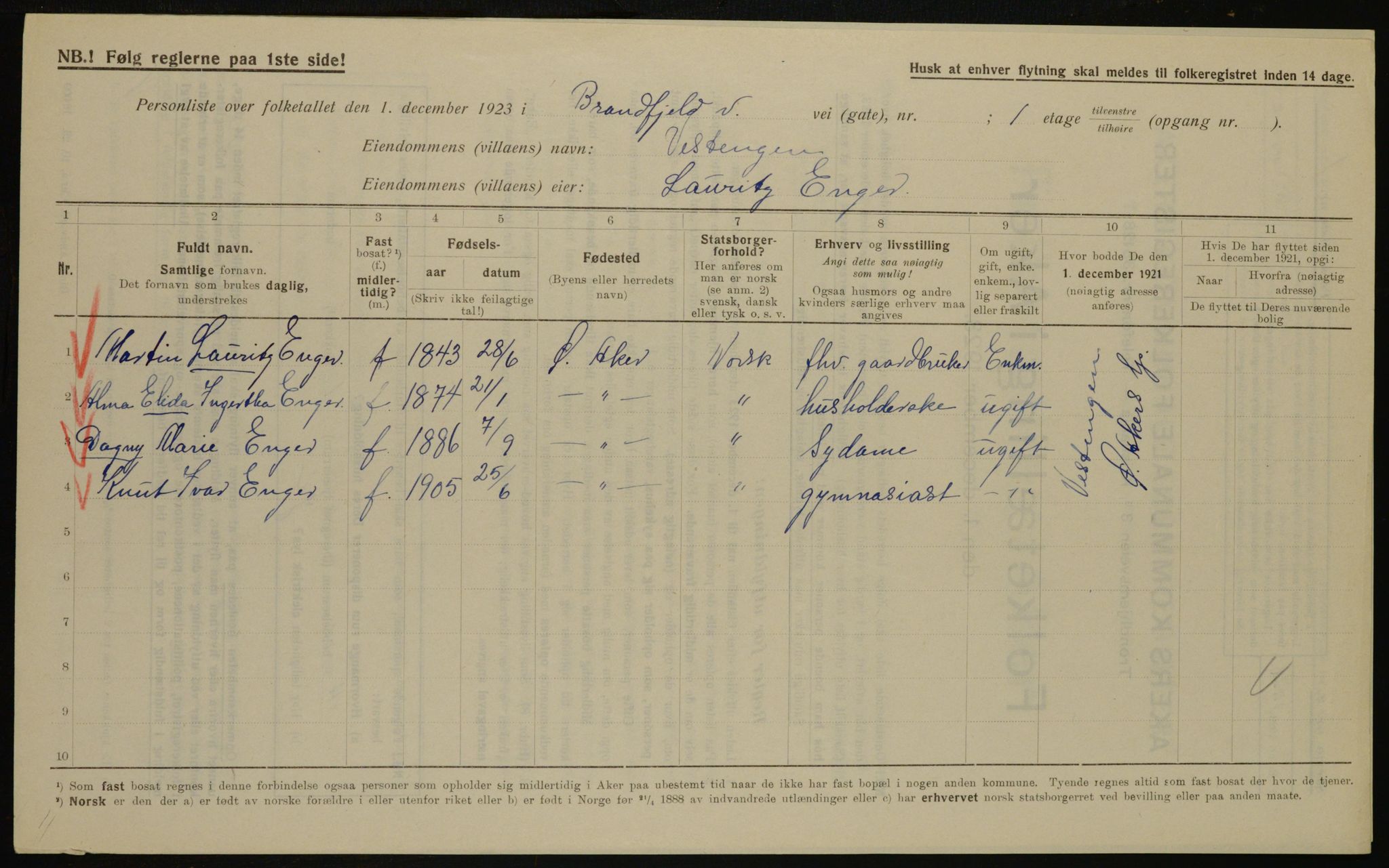 , Municipal Census 1923 for Aker, 1923, p. 44803