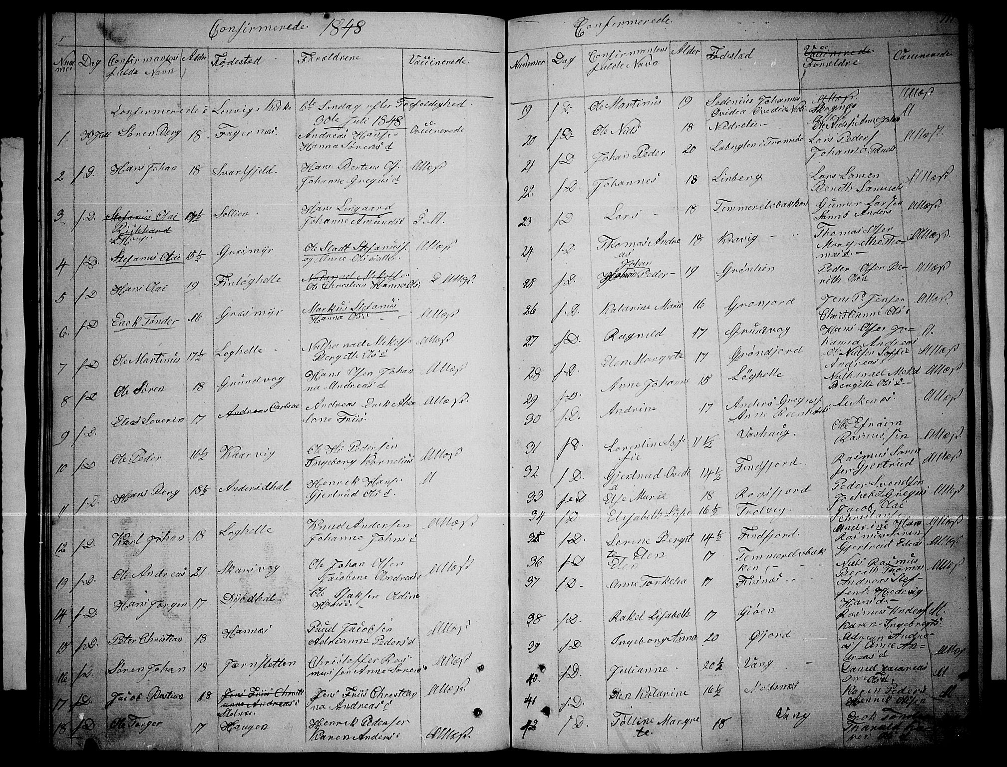Lenvik sokneprestembete, SATØ/S-1310/H/Ha/Hab/L0003klokker: Parish register (copy) no. 3, 1844-1858, p. 111