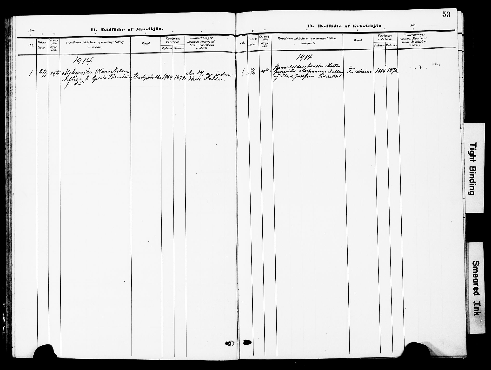 Ministerialprotokoller, klokkerbøker og fødselsregistre - Nord-Trøndelag, SAT/A-1458/740/L0381: Parish register (copy) no. 740C02, 1903-1914, p. 53