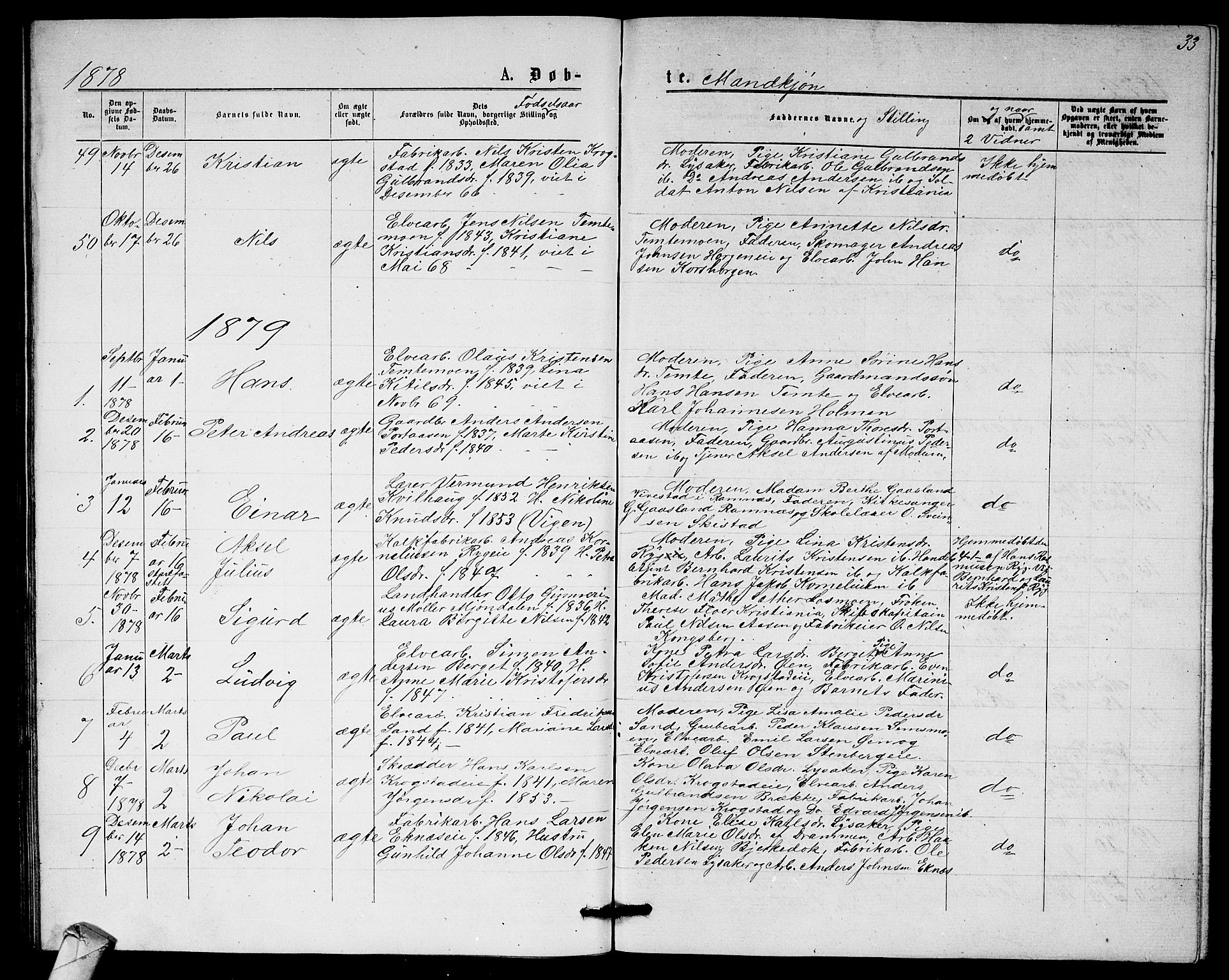 Nedre Eiker kirkebøker, AV/SAKO-A-612/G/Ga/L0001: Parish register (copy) no. 1, 1873-1880, p. 33