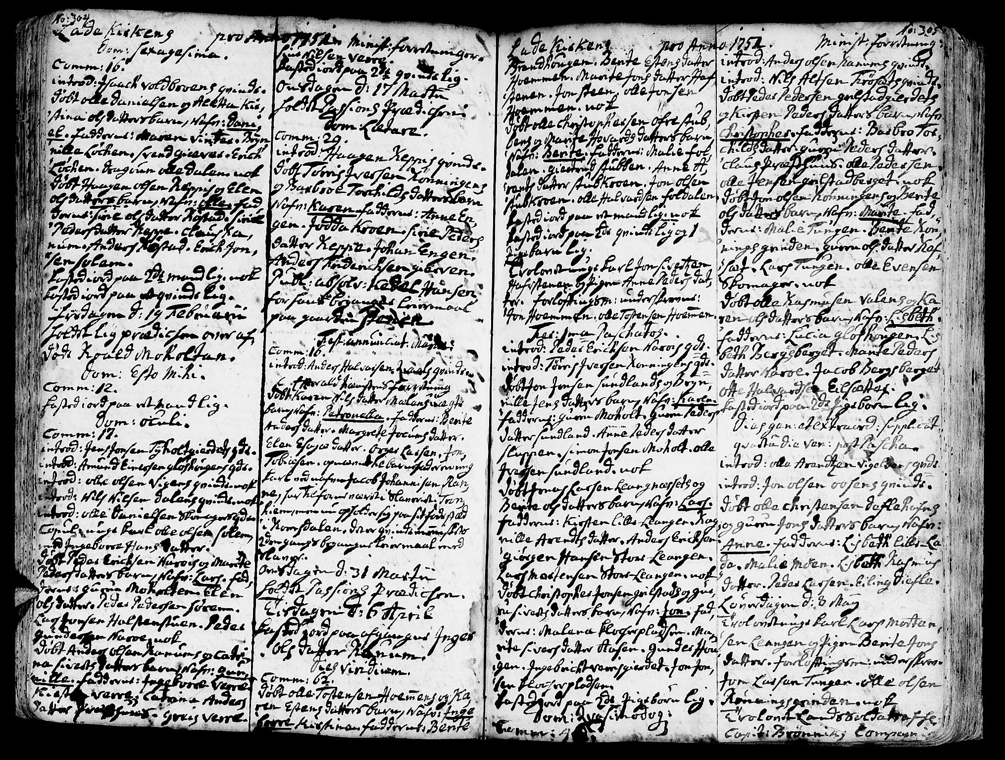 Ministerialprotokoller, klokkerbøker og fødselsregistre - Sør-Trøndelag, SAT/A-1456/606/L0275: Parish register (official) no. 606A01 /1, 1727-1780, p. 304-305