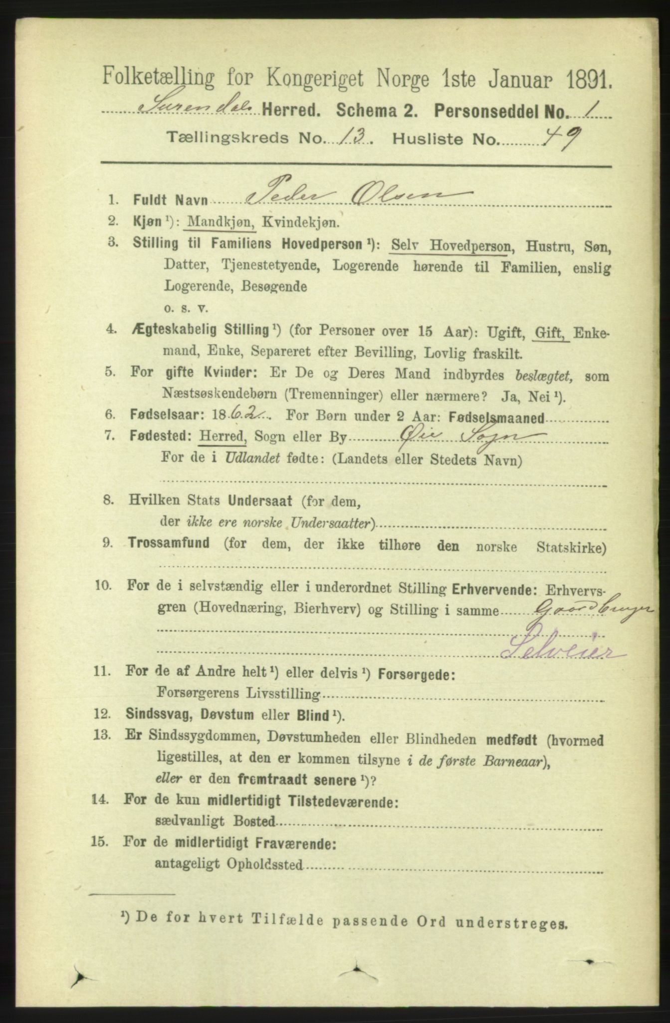 RA, 1891 census for 1566 Surnadal, 1891, p. 3438