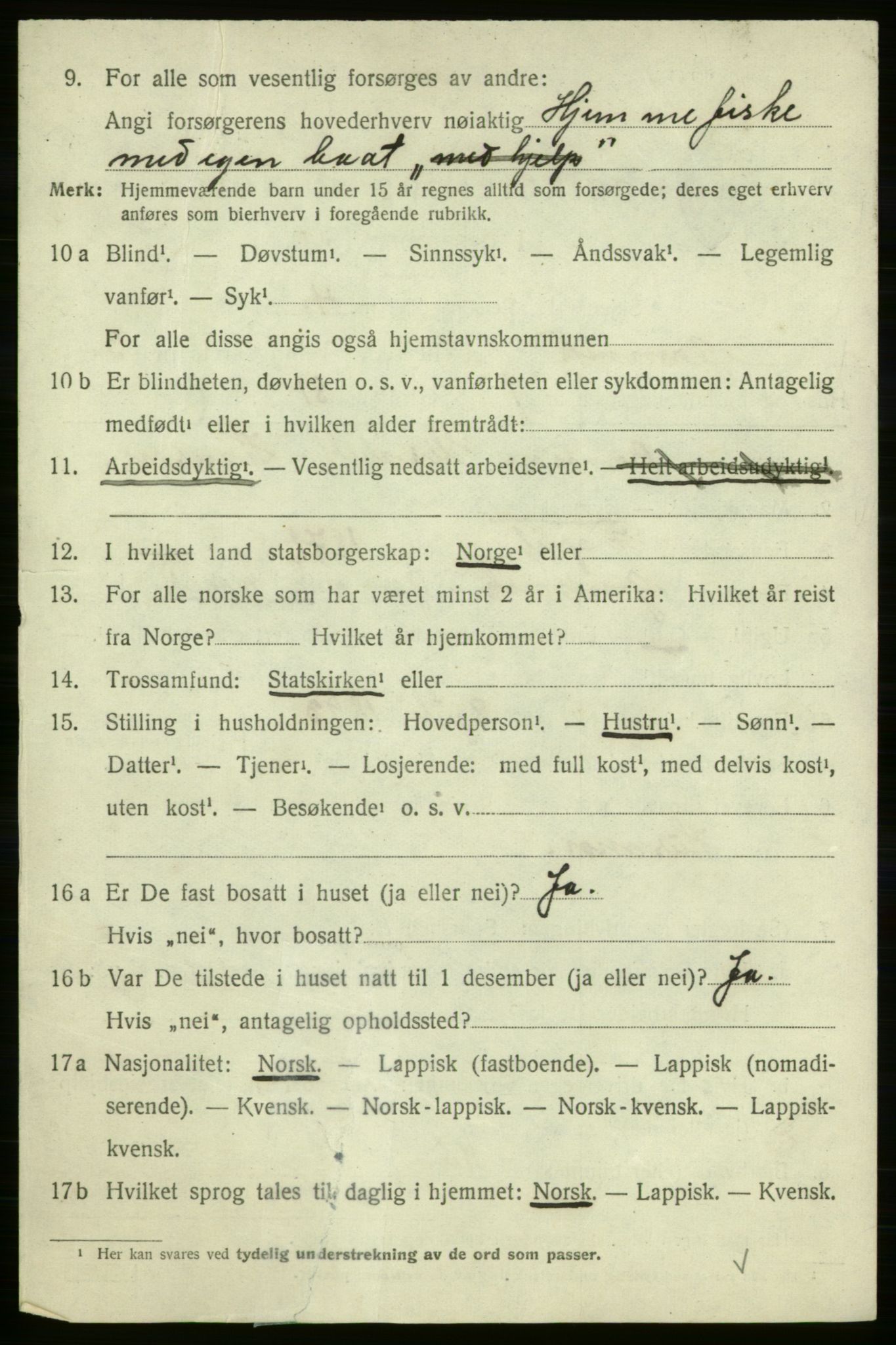 SATØ, 1920 census for Gamvik, 1920, p. 2409