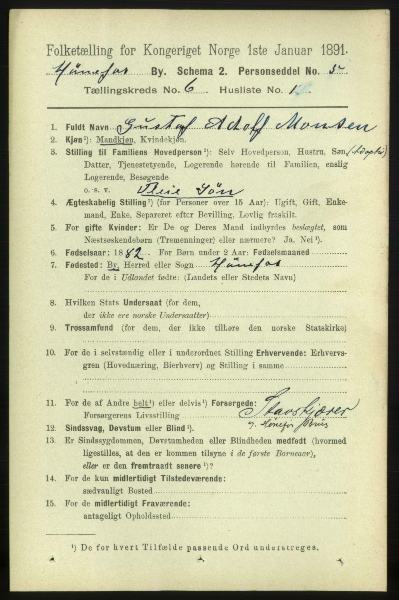 RA, 1891 census for 0601 Hønefoss, 1891, p. 1016