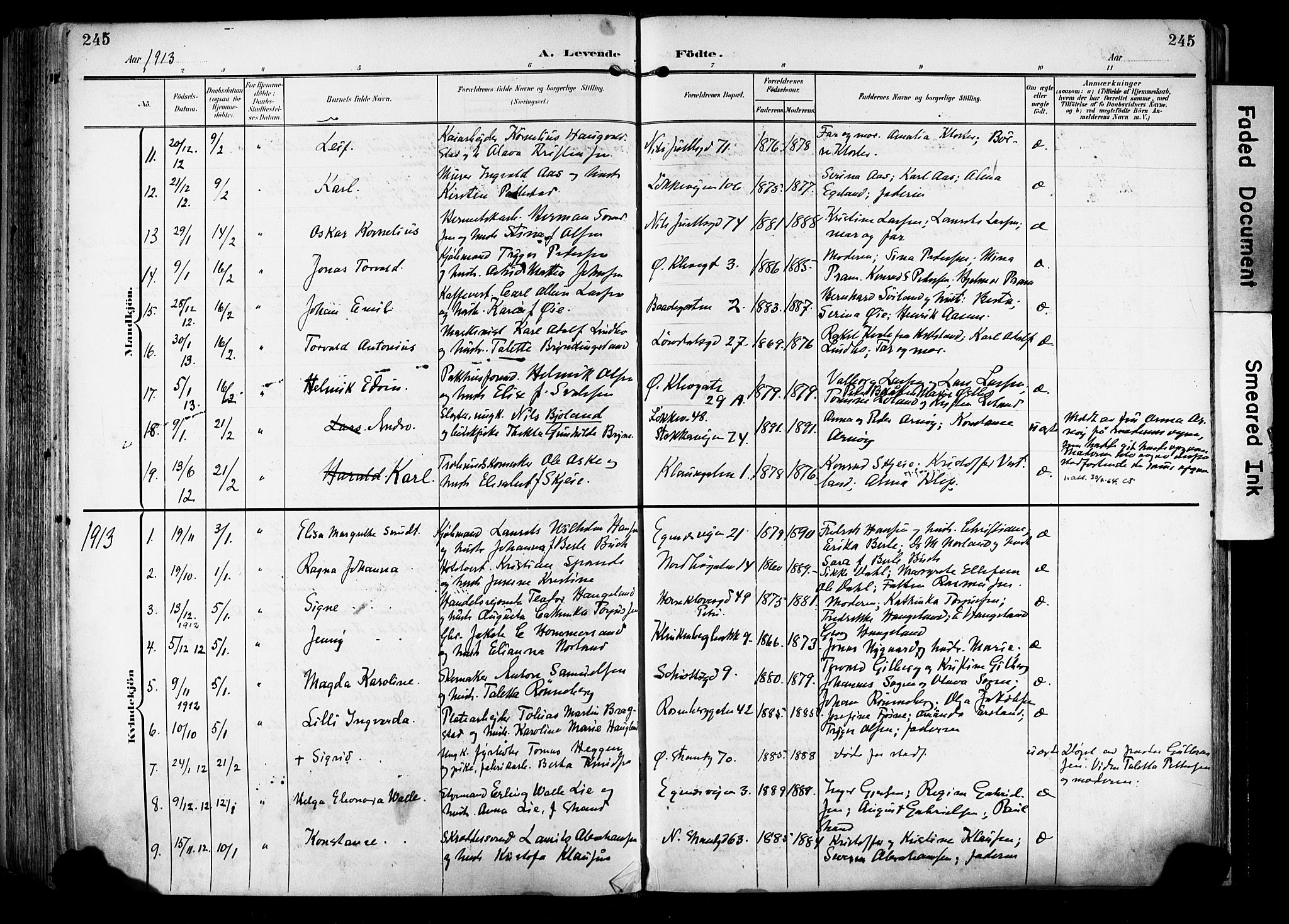 Domkirken sokneprestkontor, SAST/A-101812/001/30/30BA/L0033: Parish register (official) no. A 32, 1903-1915, p. 245