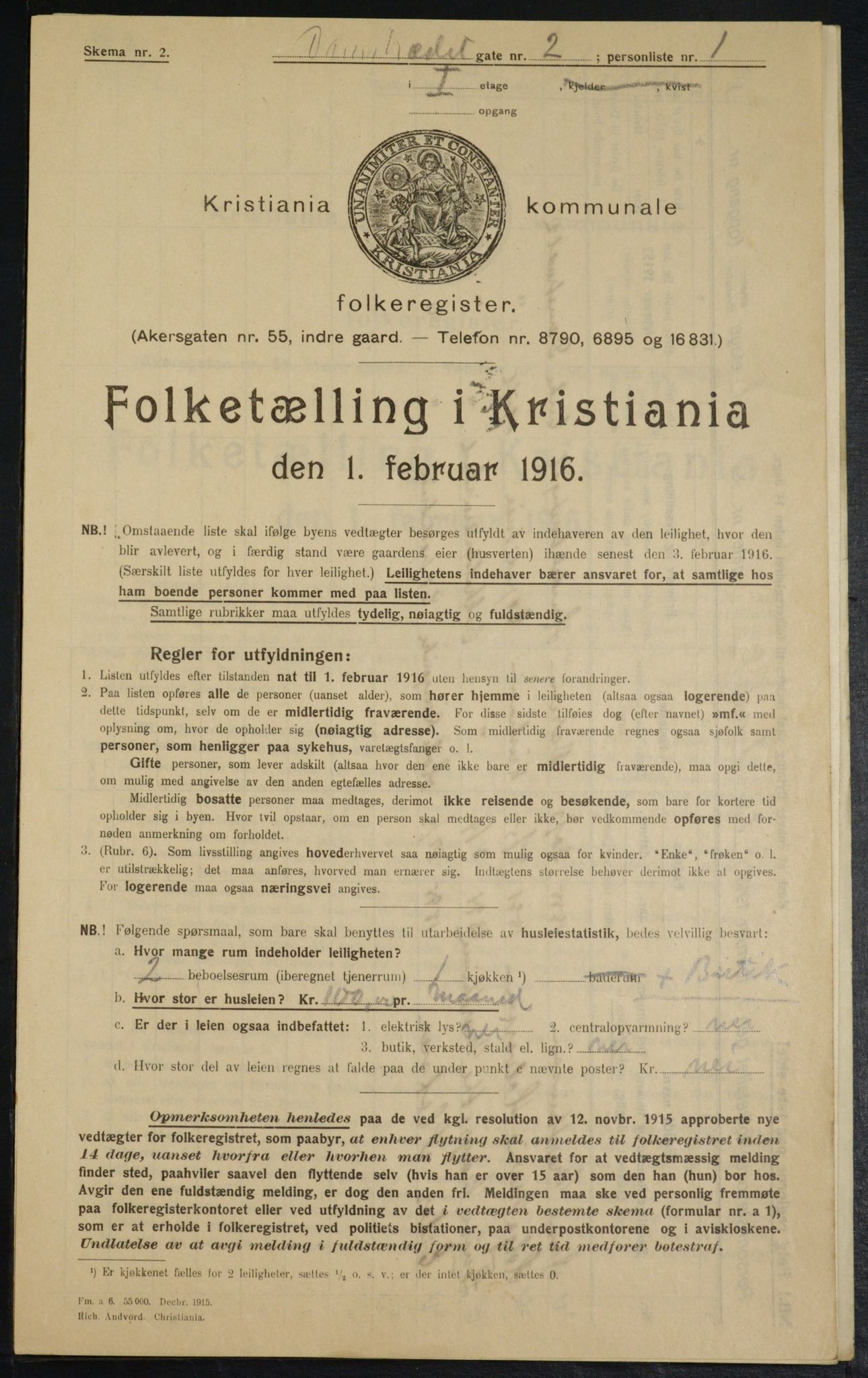 OBA, Municipal Census 1916 for Kristiania, 1916, p. 14461