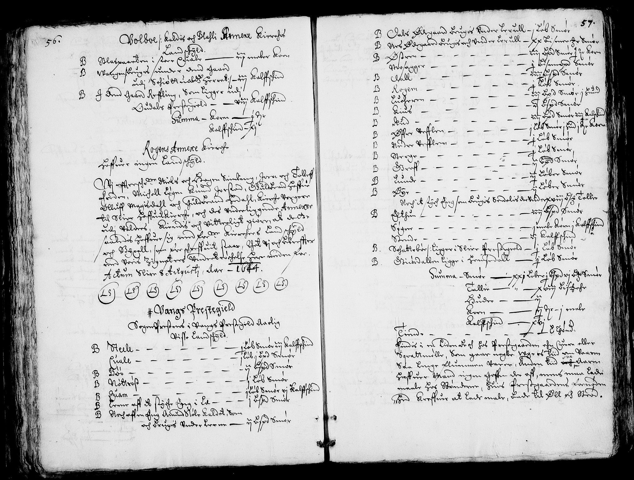 Rentekammeret inntil 1814, Realistisk ordnet avdeling, AV/RA-EA-4070/Fc/Fca/L0001/0004: [Ca I]  Akershus stift / Jordebok over kirkene og prestebolene i Oslo og Hamar stift, 1664, p. 56-57