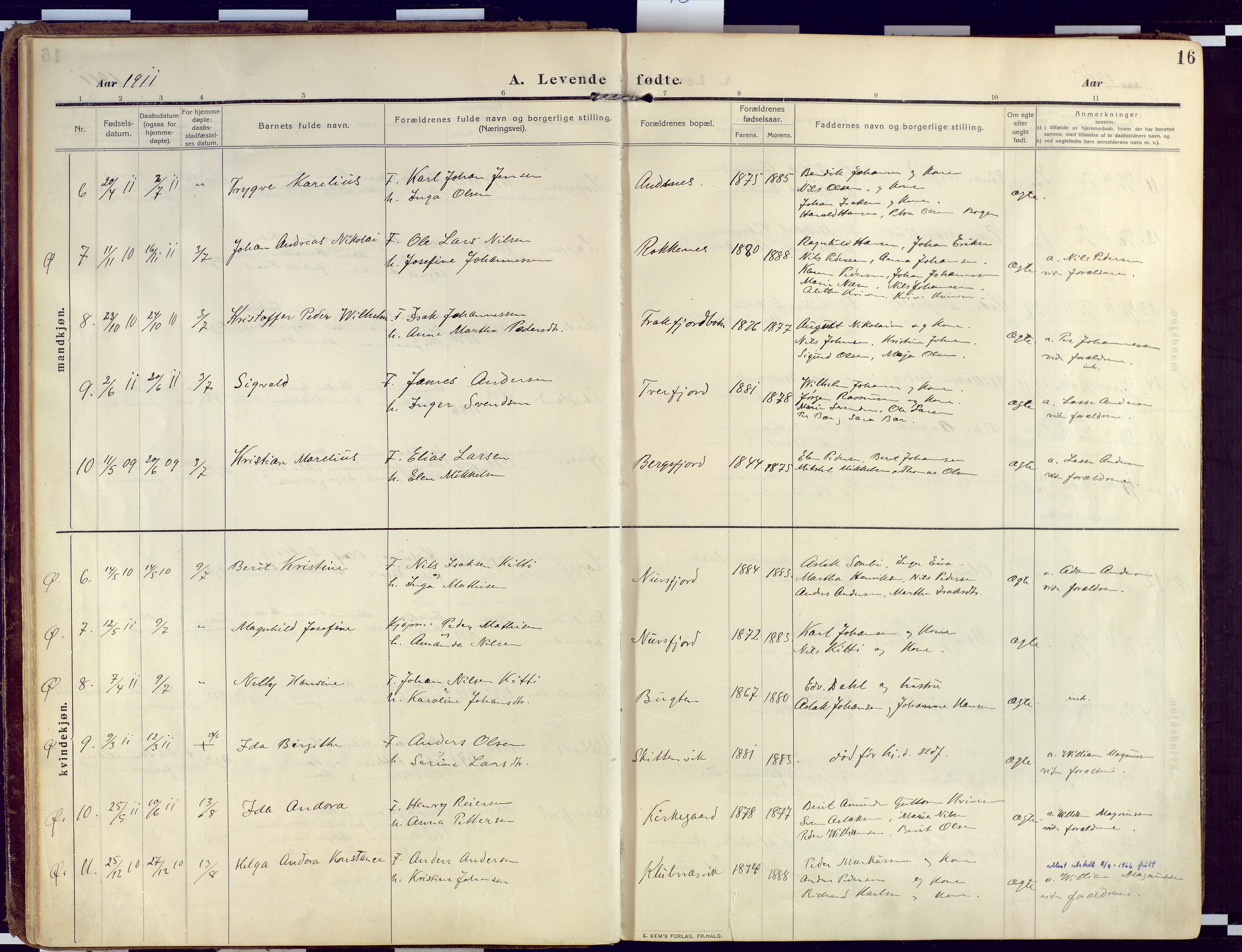 Loppa sokneprestkontor, SATØ/S-1339/H/Ha/L0011kirke: Parish register (official) no. 11, 1909-1919, p. 16