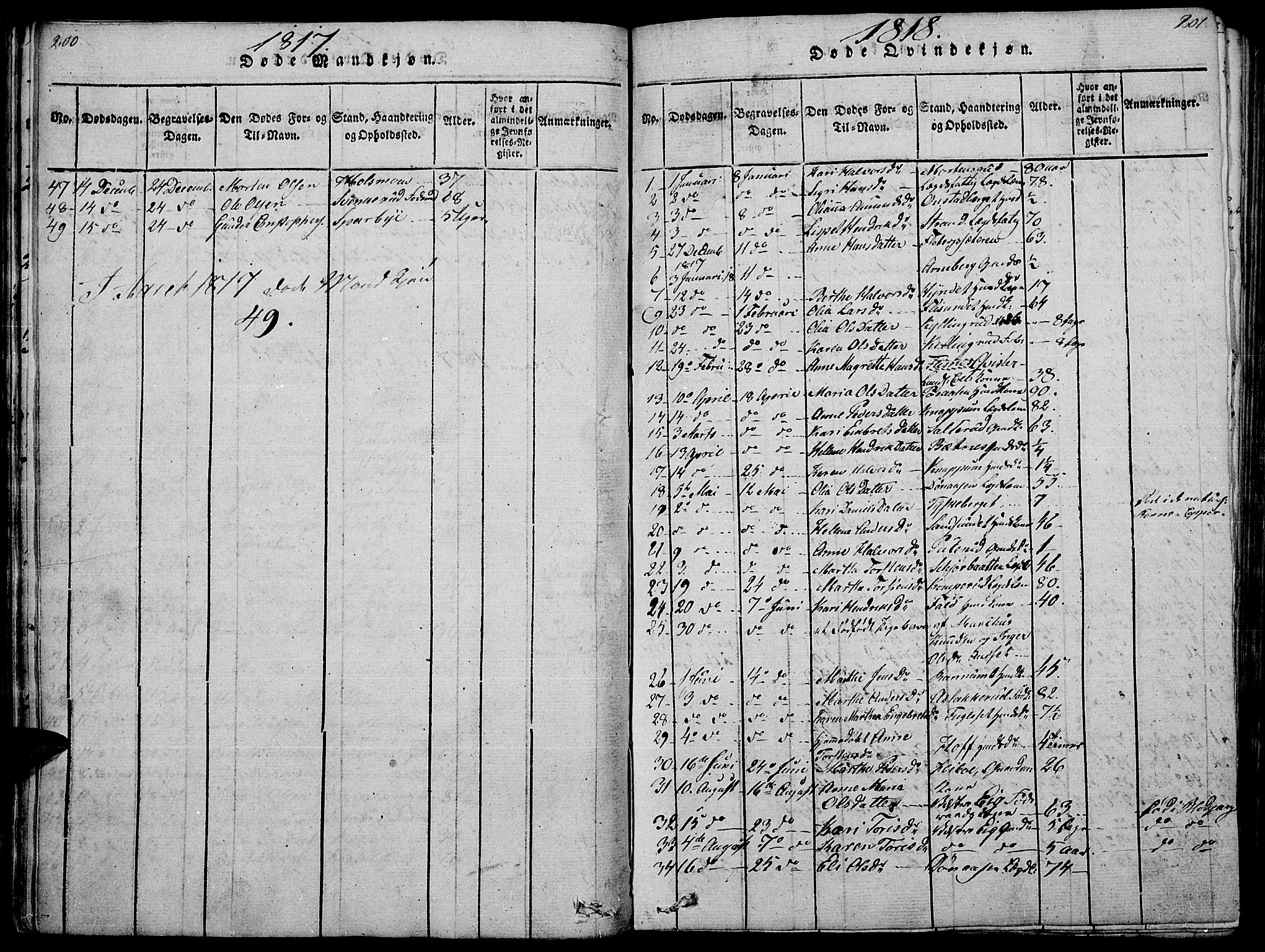 Hof prestekontor, SAH/PREST-038/H/Ha/Haa/L0005: Parish register (official) no. 5, 1816-1822, p. 200-201