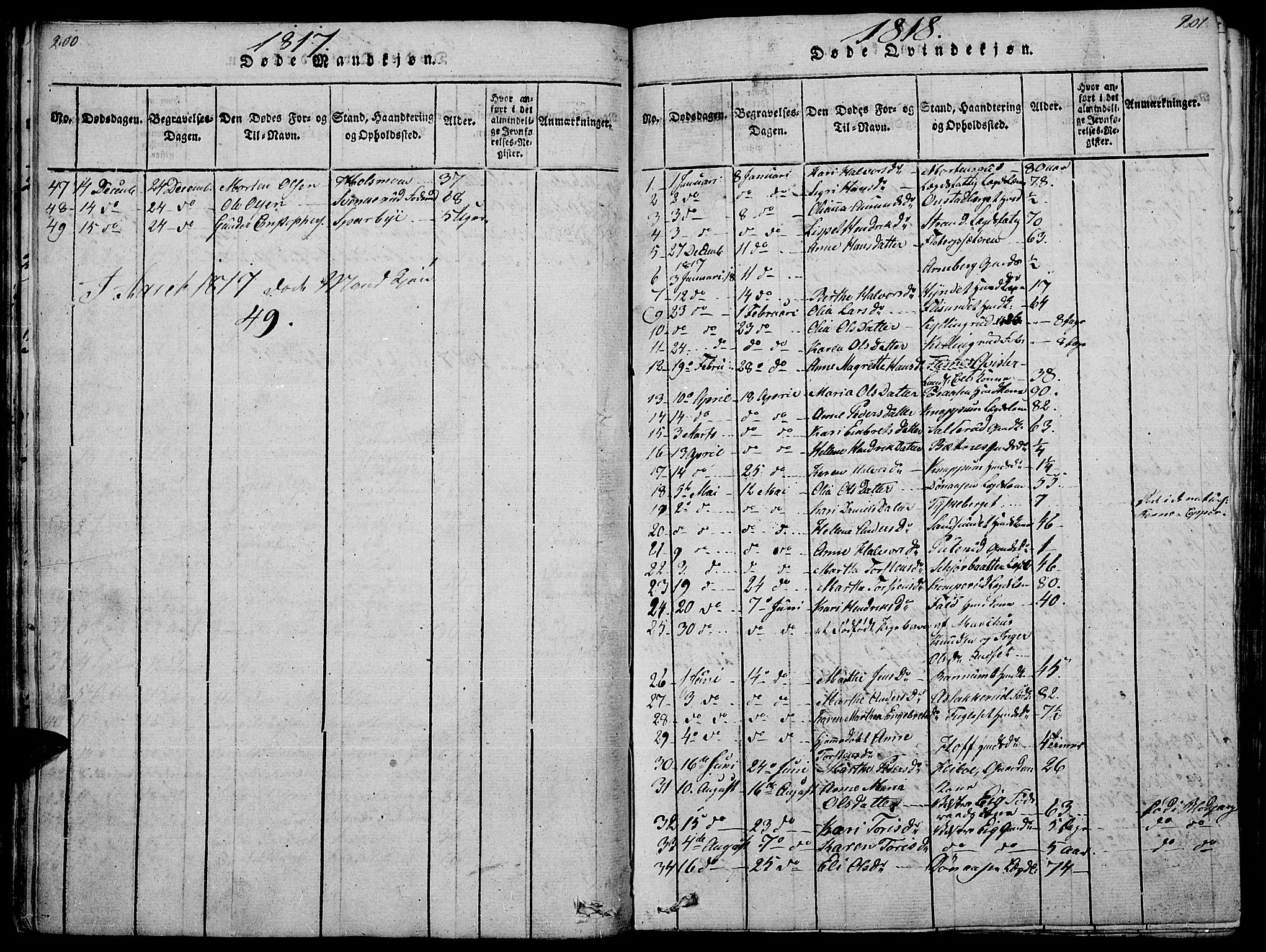 Hof prestekontor, AV/SAH-PREST-038/H/Ha/Haa/L0005: Parish register (official) no. 5, 1816-1822, p. 200-201