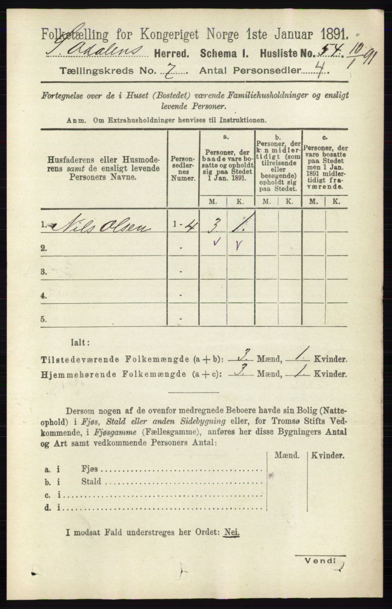 RA, 1891 census for 0419 Sør-Odal, 1891, p. 3546