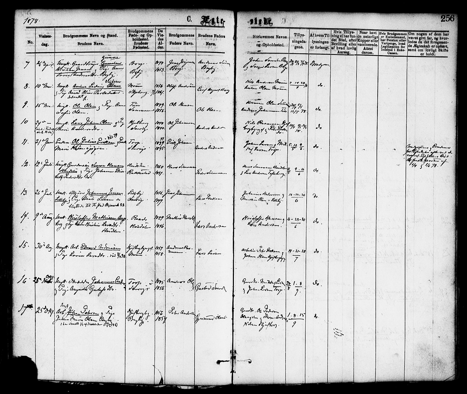 Borge prestekontor Kirkebøker, AV/SAO-A-10903/F/Fa/L0007: Parish register (official) no. I 7, 1875-1886, p. 256