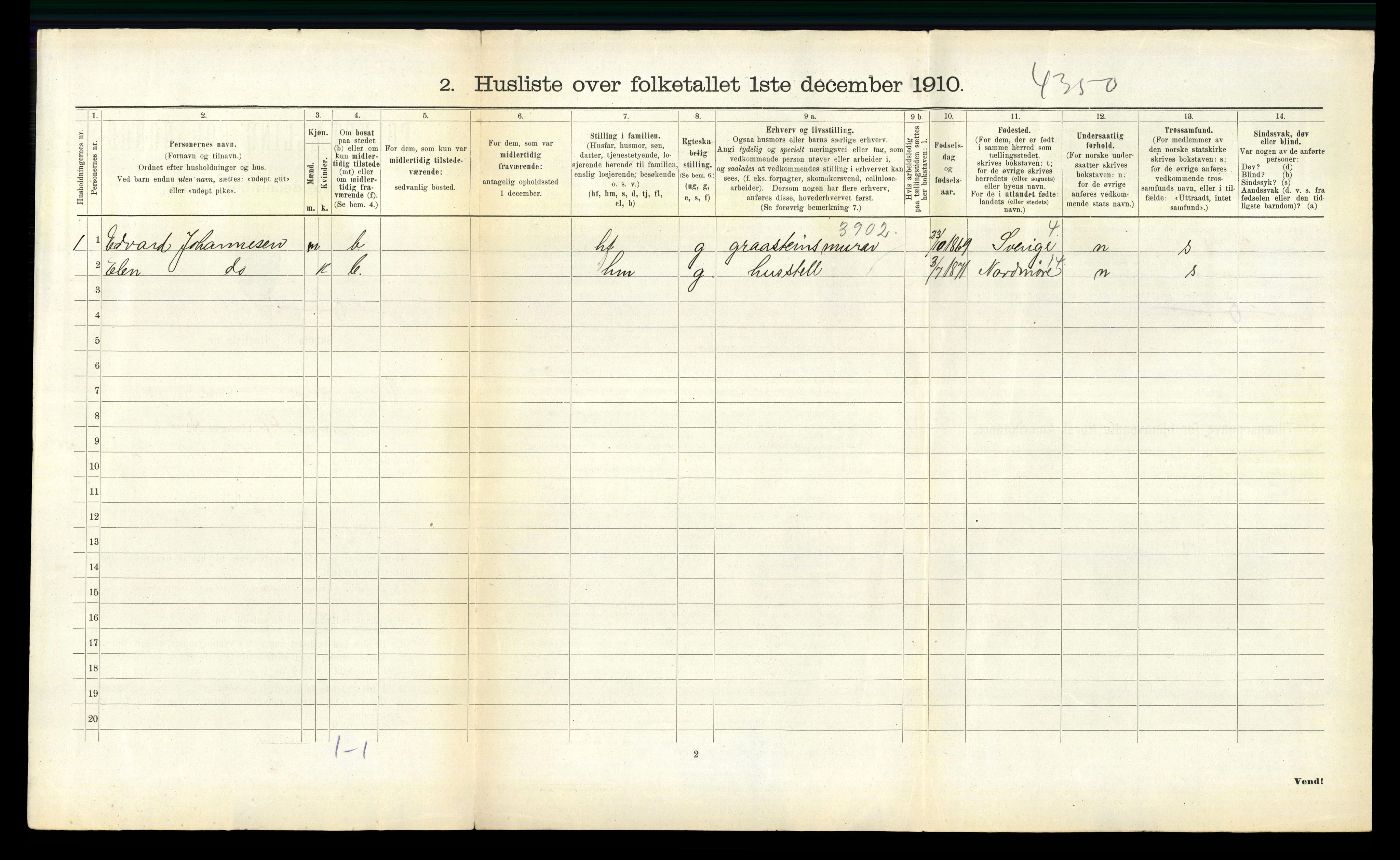 RA, 1910 census for Ullensvang, 1910, p. 960