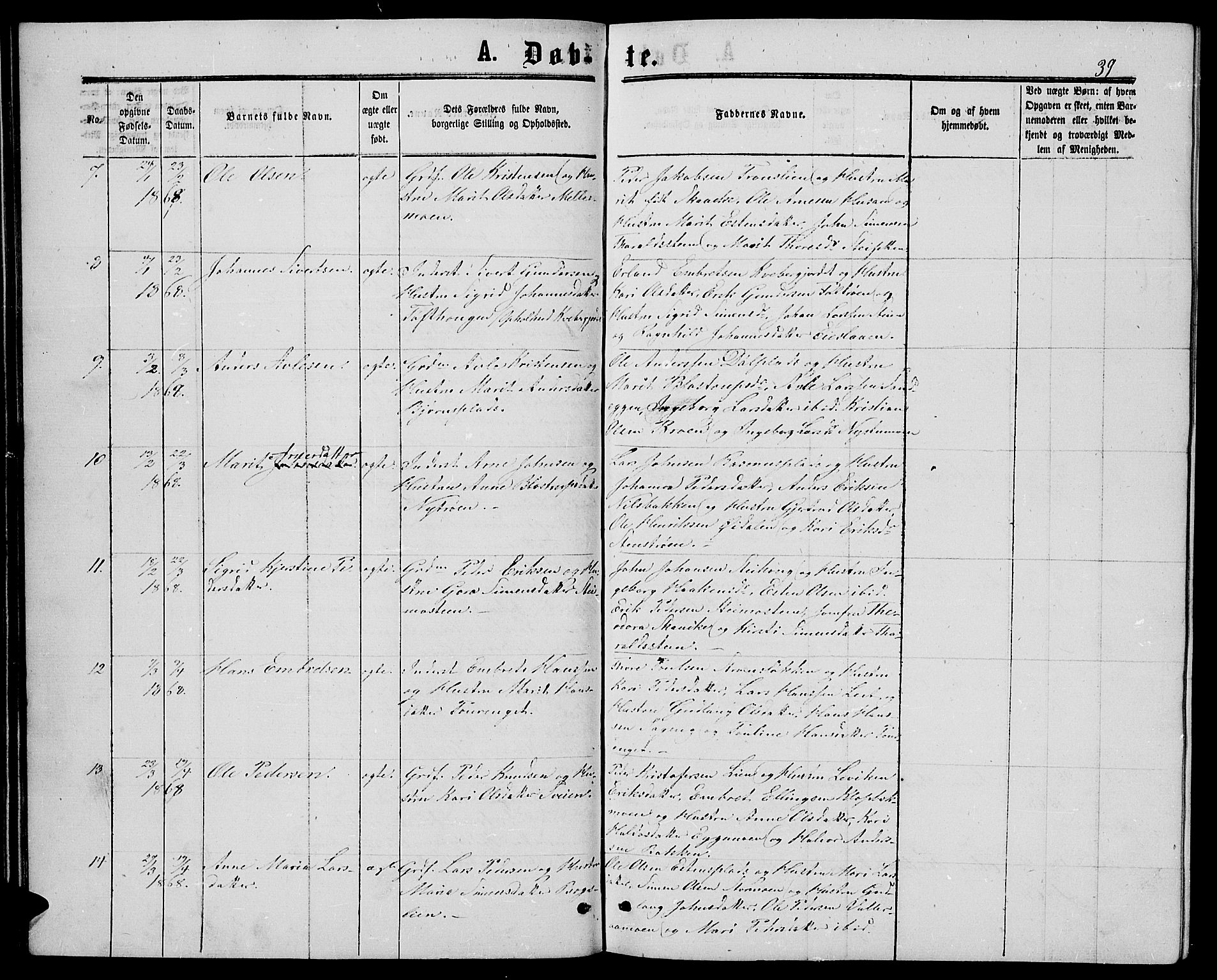 Alvdal prestekontor, SAH/PREST-060/H/Ha/Hab/L0002: Parish register (copy) no. 2, 1863-1878, p. 39
