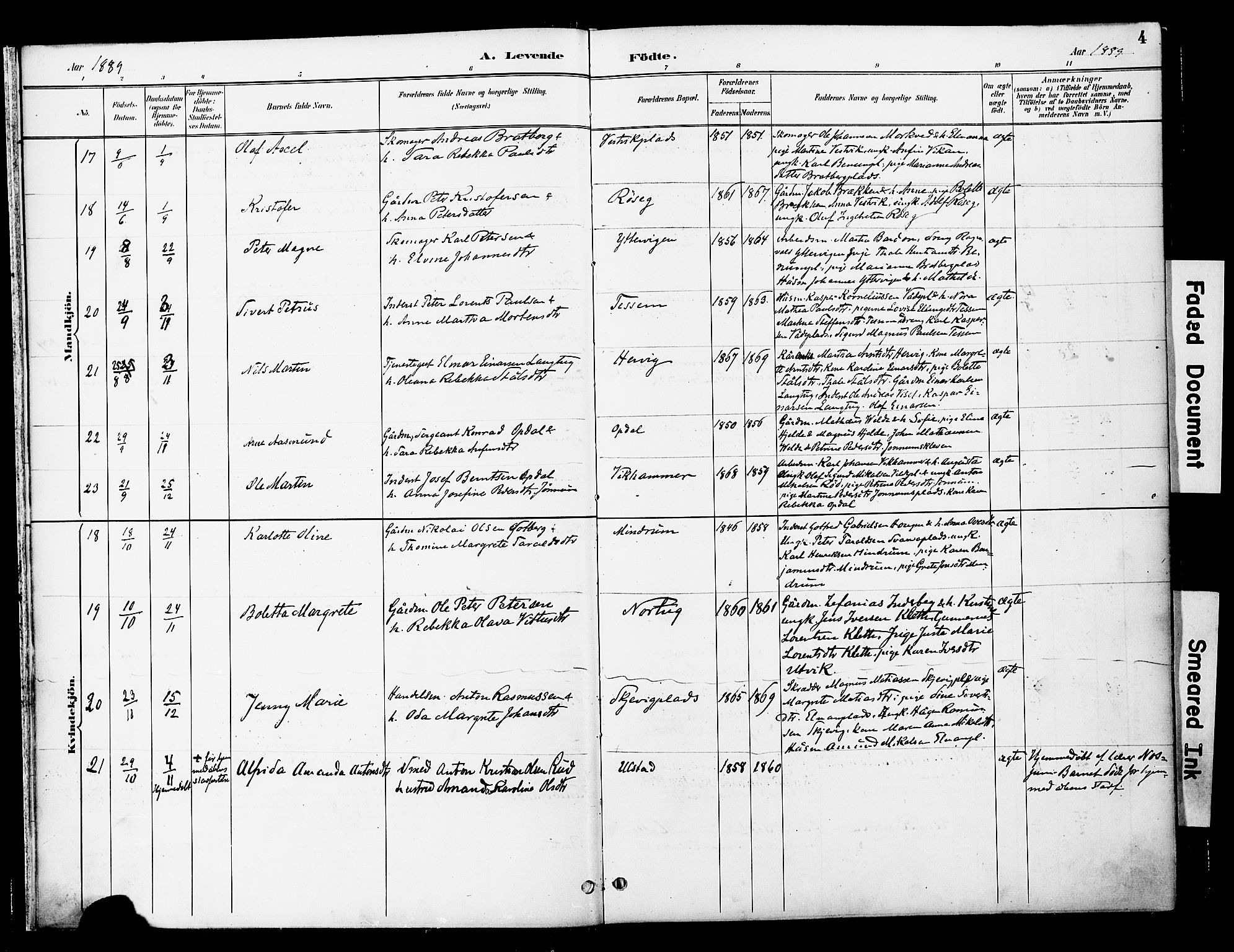 Ministerialprotokoller, klokkerbøker og fødselsregistre - Nord-Trøndelag, SAT/A-1458/741/L0396: Parish register (official) no. 741A10, 1889-1901, p. 4