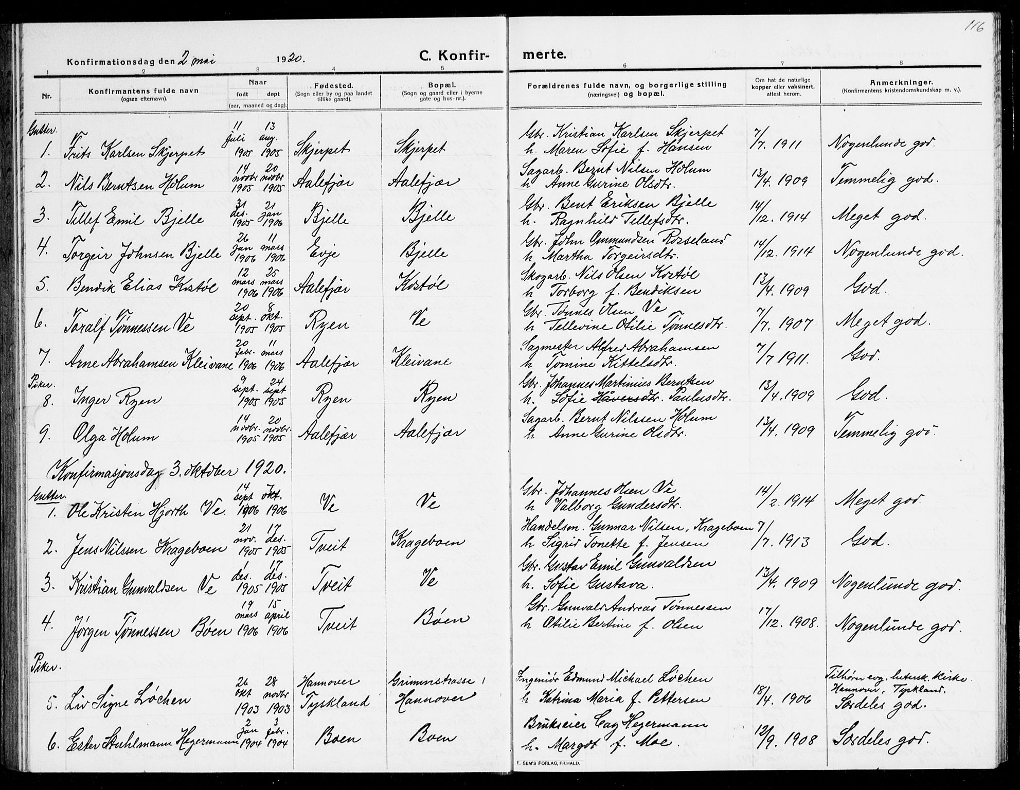 Tveit sokneprestkontor, SAK/1111-0043/F/Fb/L0005: Parish register (copy) no. B 5, 1915-1941, p. 116