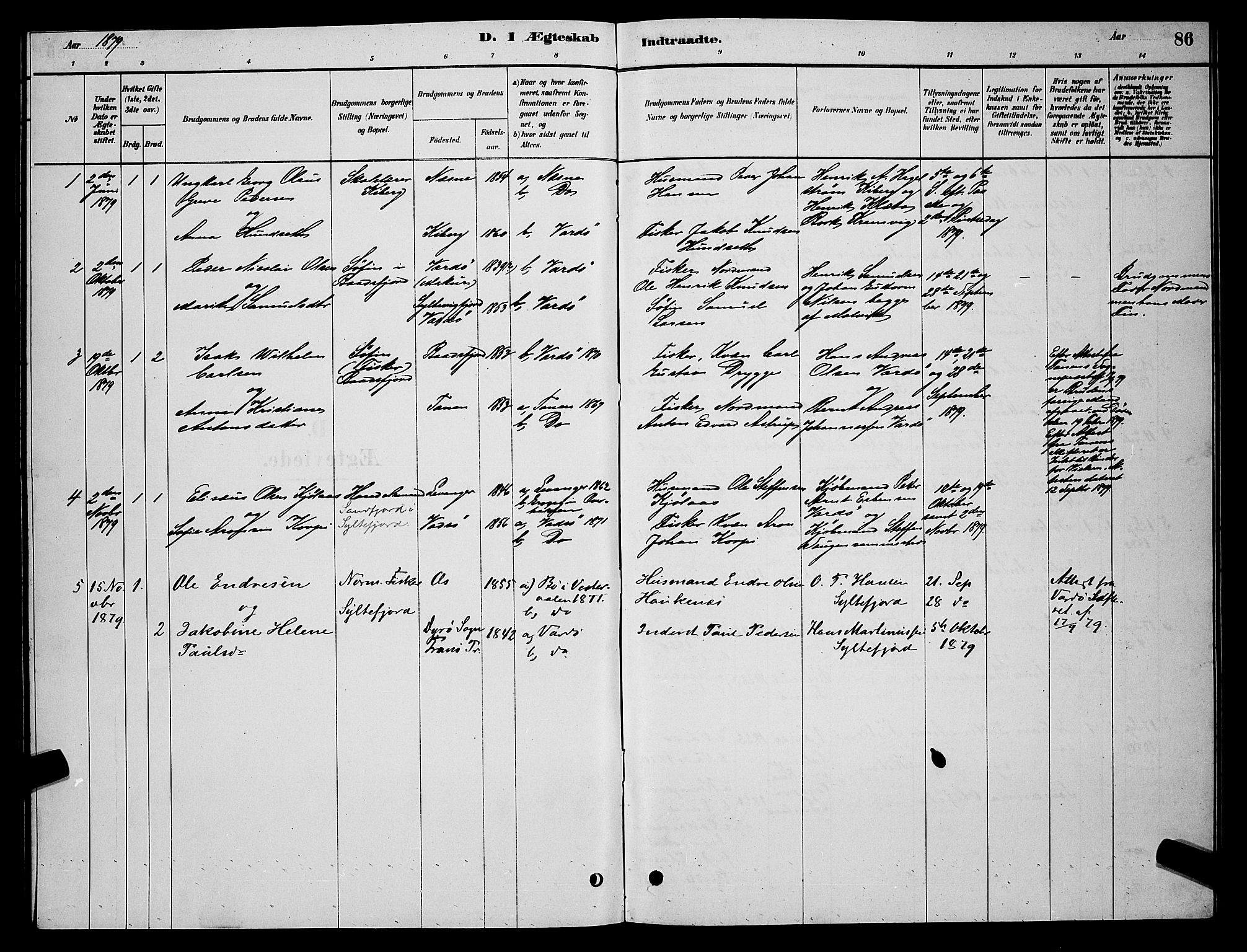 Vardø sokneprestkontor, SATØ/S-1332/H/Hb/L0006klokker: Parish register (copy) no. 6, 1879-1887, p. 86