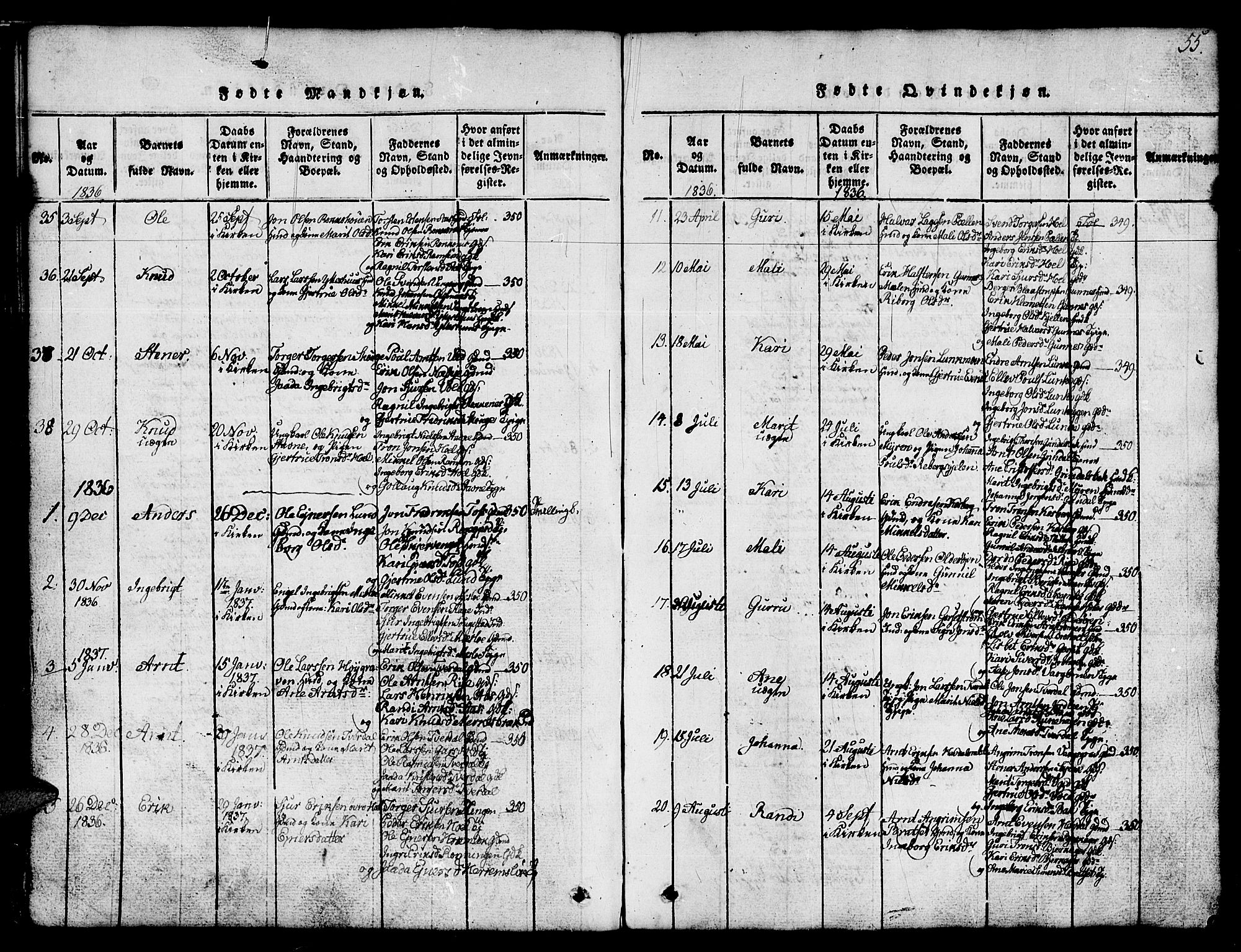 Ministerialprotokoller, klokkerbøker og fødselsregistre - Sør-Trøndelag, SAT/A-1456/674/L0874: Parish register (copy) no. 674C01, 1816-1860, p. 55