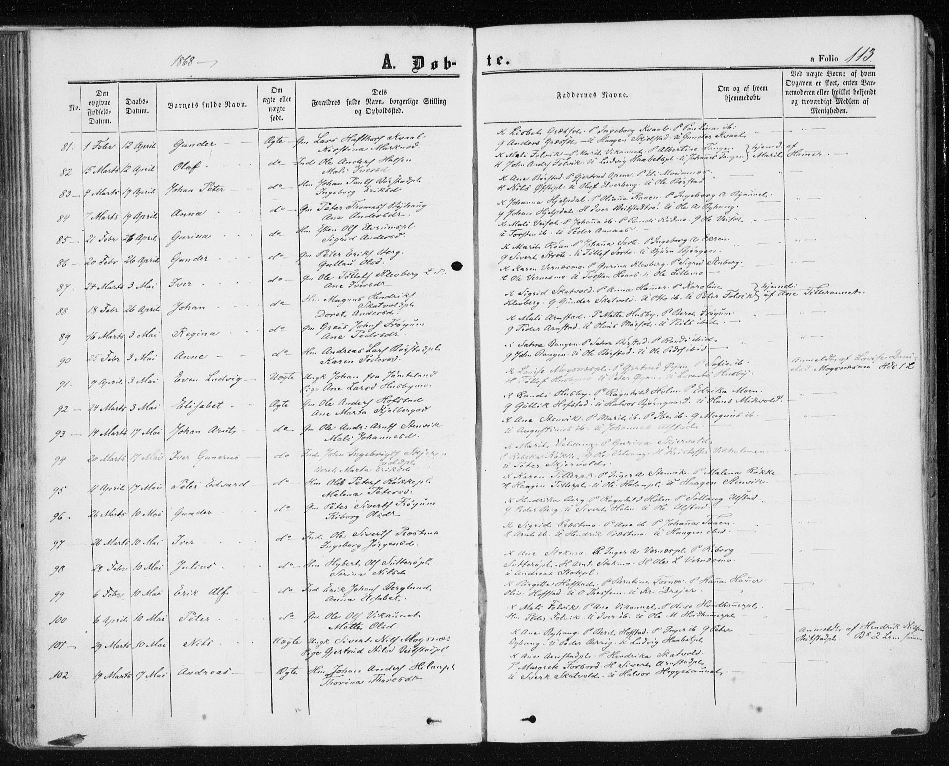 Ministerialprotokoller, klokkerbøker og fødselsregistre - Nord-Trøndelag, SAT/A-1458/709/L0075: Parish register (official) no. 709A15, 1859-1870, p. 113