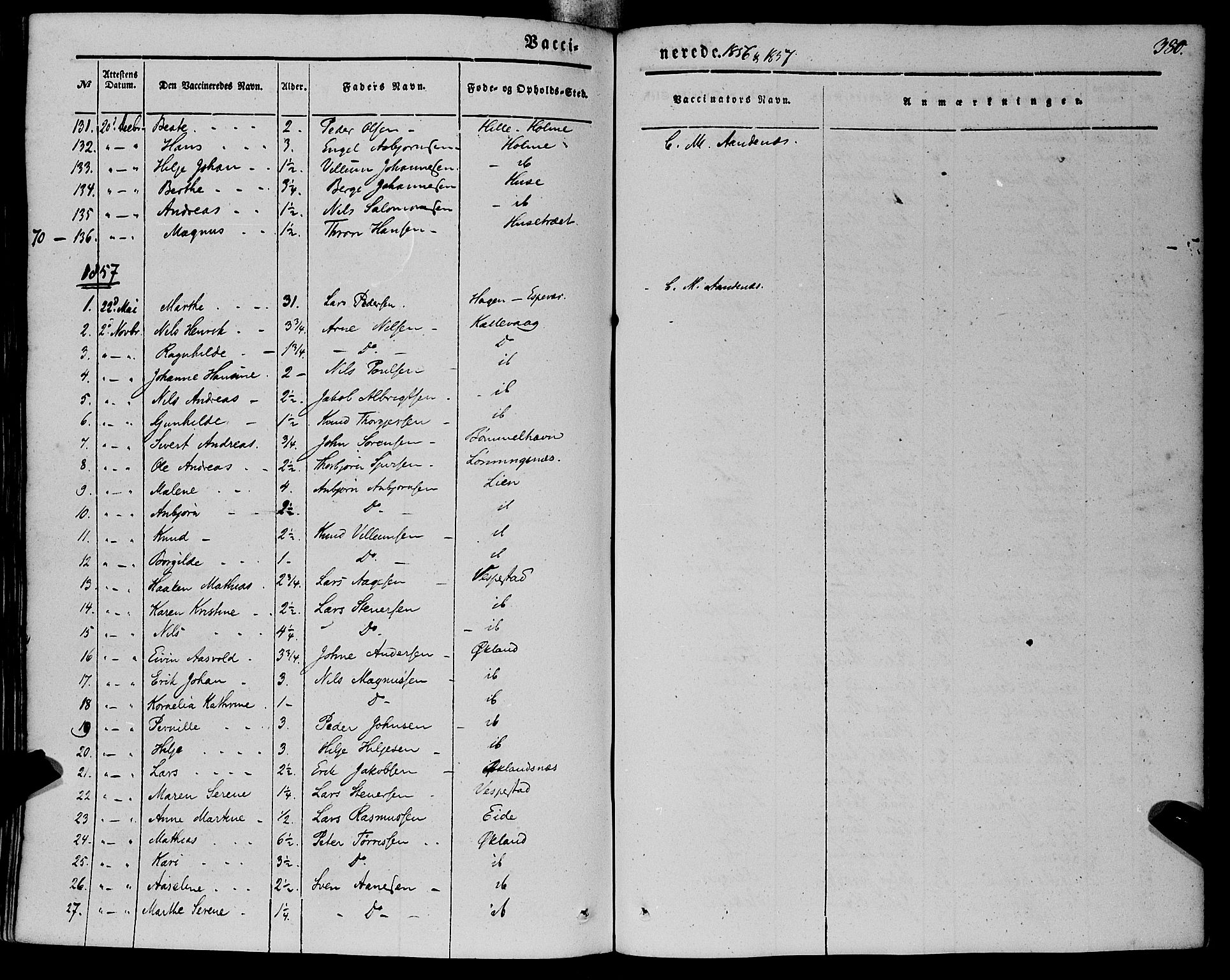 Finnås sokneprestembete, AV/SAB-A-99925/H/Ha/Haa/Haaa/L0007: Parish register (official) no. A 7, 1850-1862, p. 380