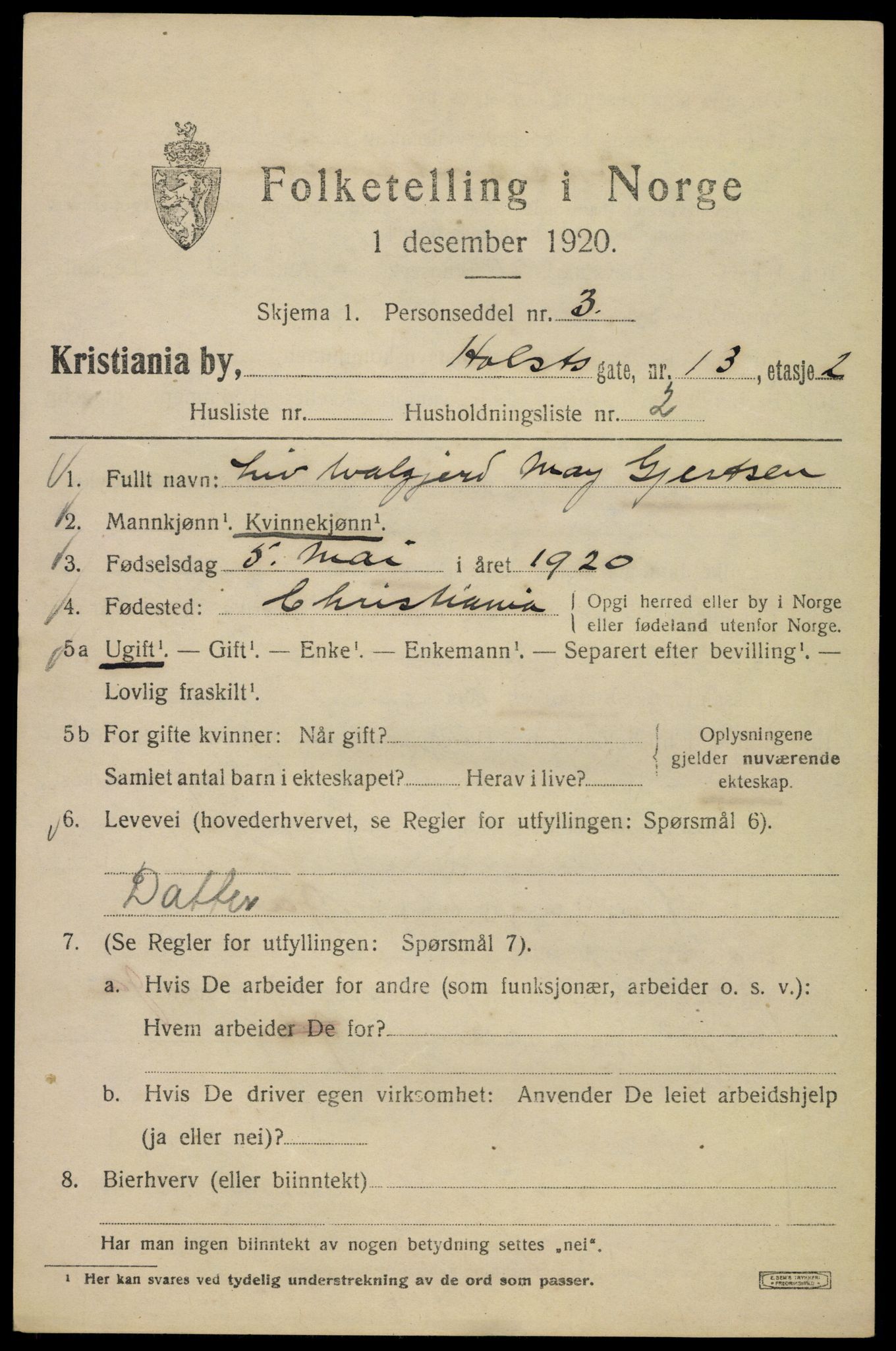 SAO, 1920 census for Kristiania, 1920, p. 298047