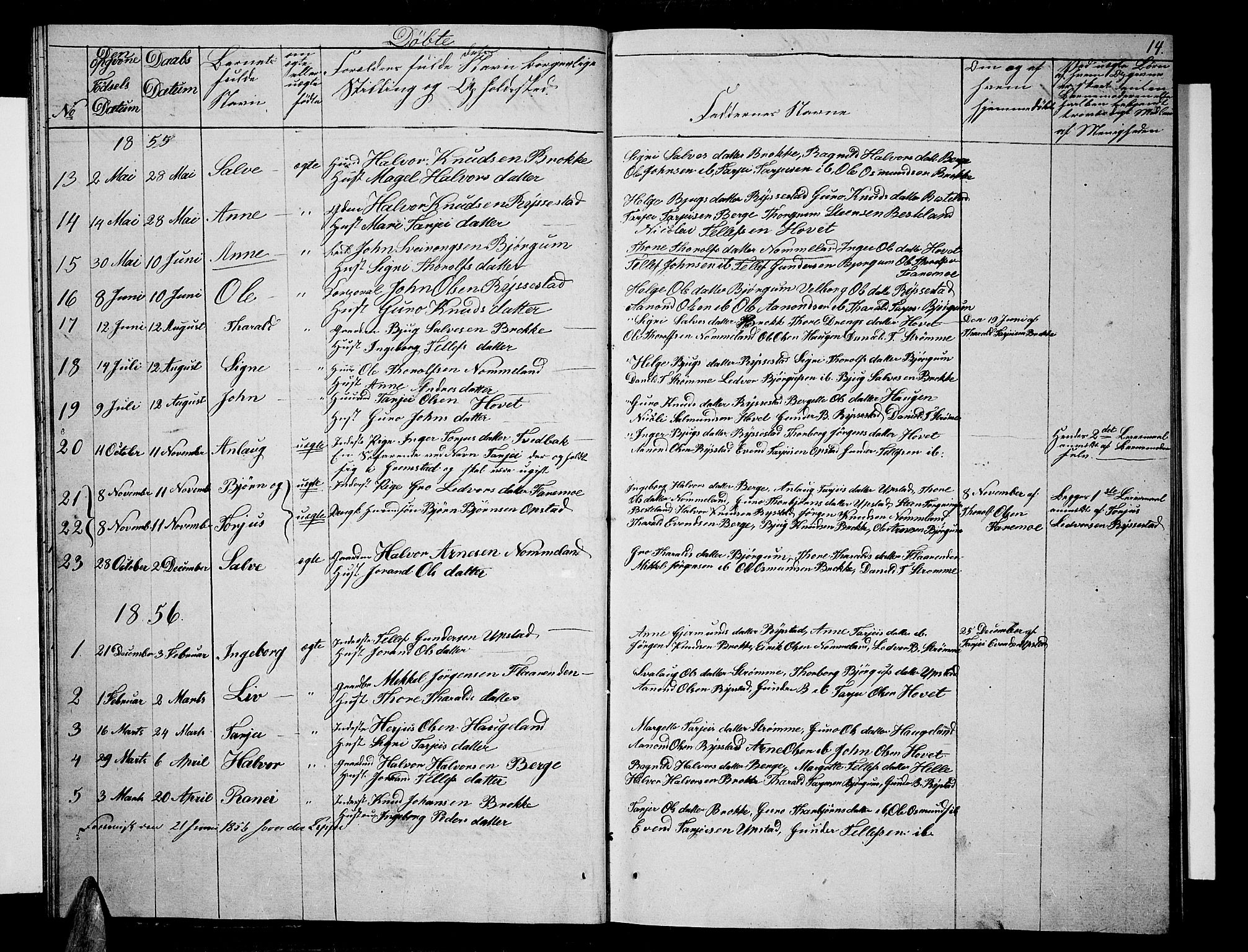 Valle sokneprestkontor, SAK/1111-0044/F/Fb/Fbb/L0001: Parish register (copy) no. B 1, 1848-1875, p. 14