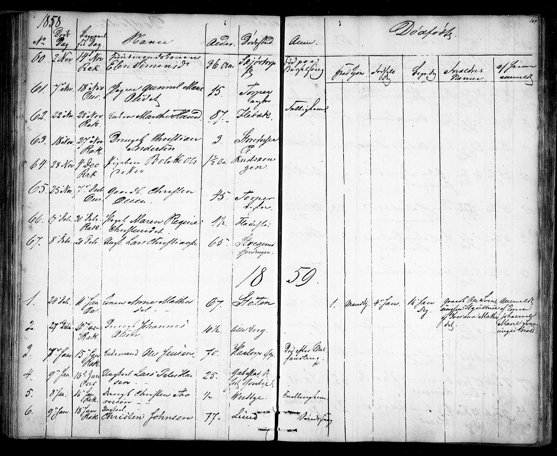 Rakkestad prestekontor Kirkebøker, AV/SAO-A-2008/F/Fa/L0010: Parish register (official) no. I 10, 1857-1861, p. 169