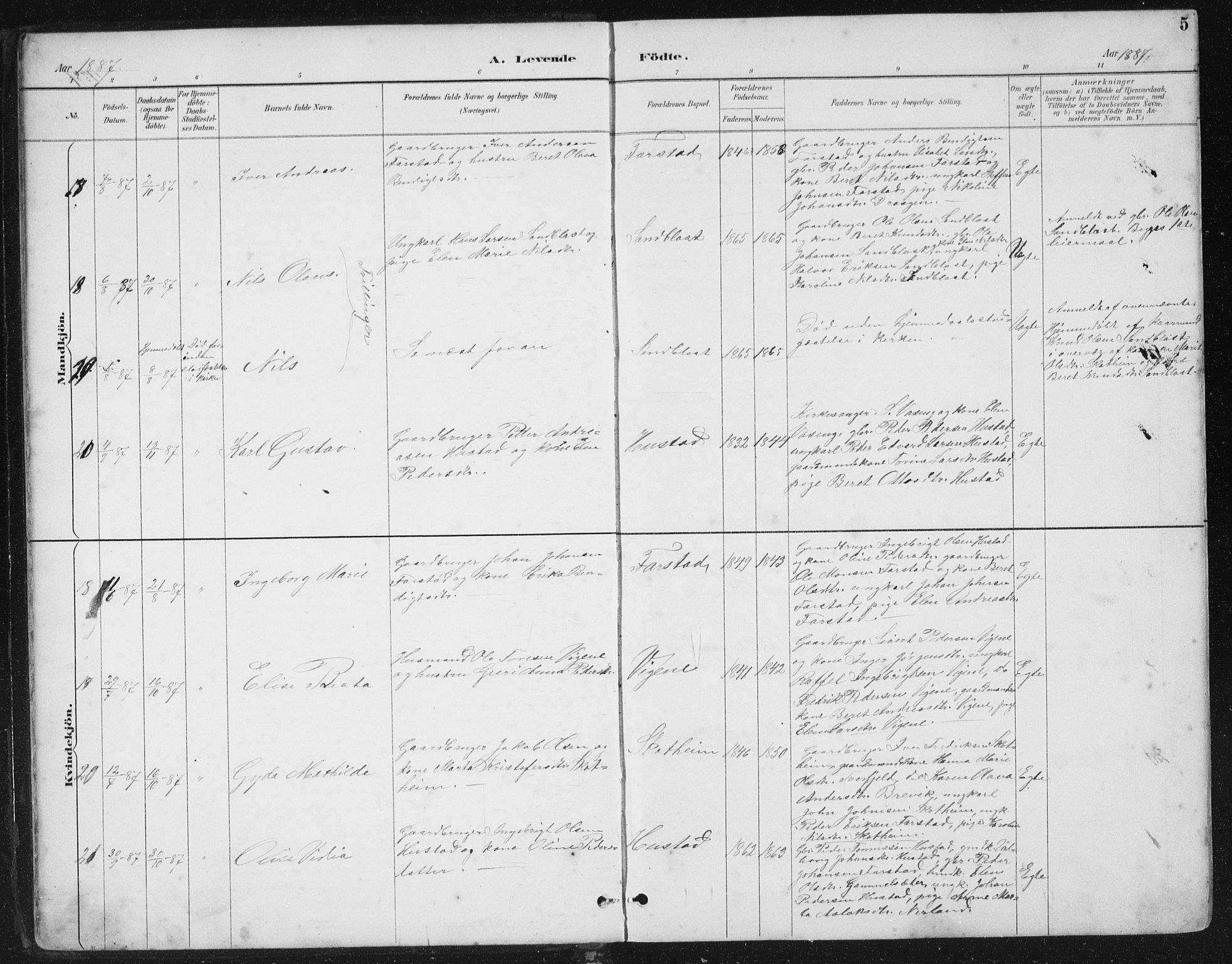 Ministerialprotokoller, klokkerbøker og fødselsregistre - Møre og Romsdal, SAT/A-1454/567/L0783: Parish register (copy) no. 567C03, 1887-1903, p. 5
