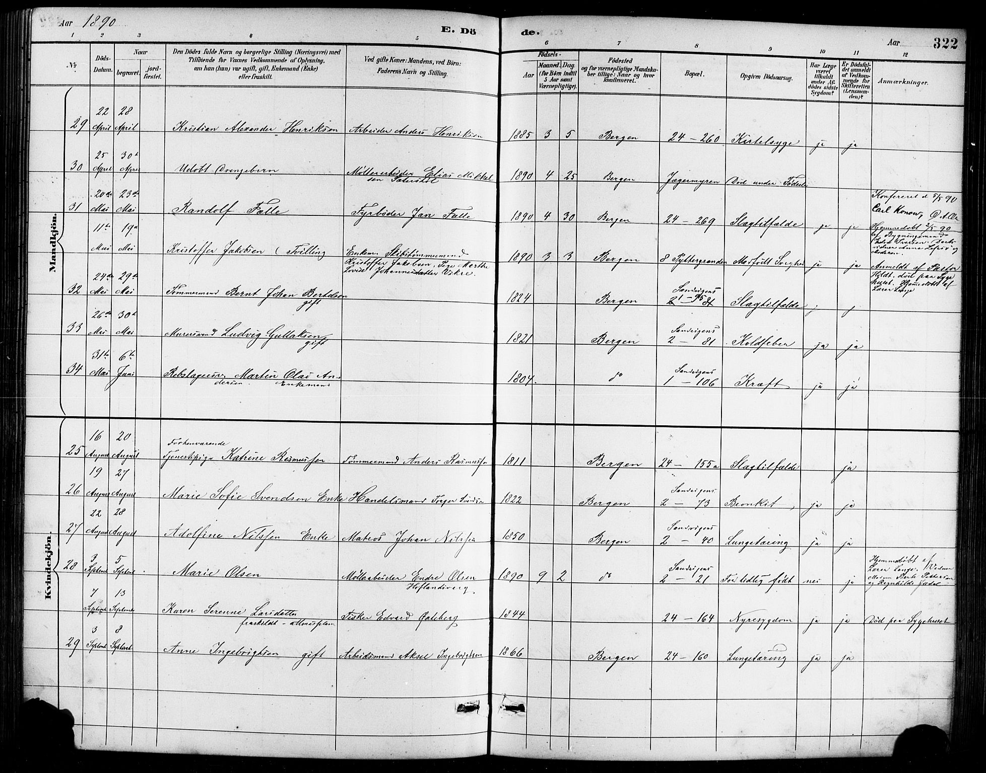 Sandviken Sokneprestembete, AV/SAB-A-77601/H/Hb/L0002: Parish register (copy) no. A 3, 1888-1902, p. 322