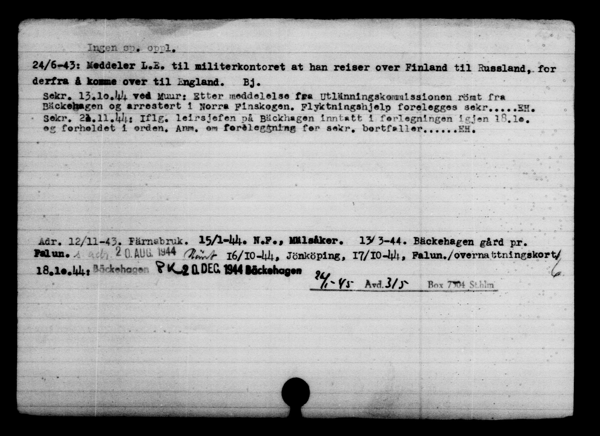 Utenriksstasjonene, Legasjonen i Stockholm, Flyktningkontoret, AV/RA-S-6753/V/Va/L0004: Kjesäterkartoteket, flyktninger med registreringsnr. 3496-6610, 1940-1945, p. 3023