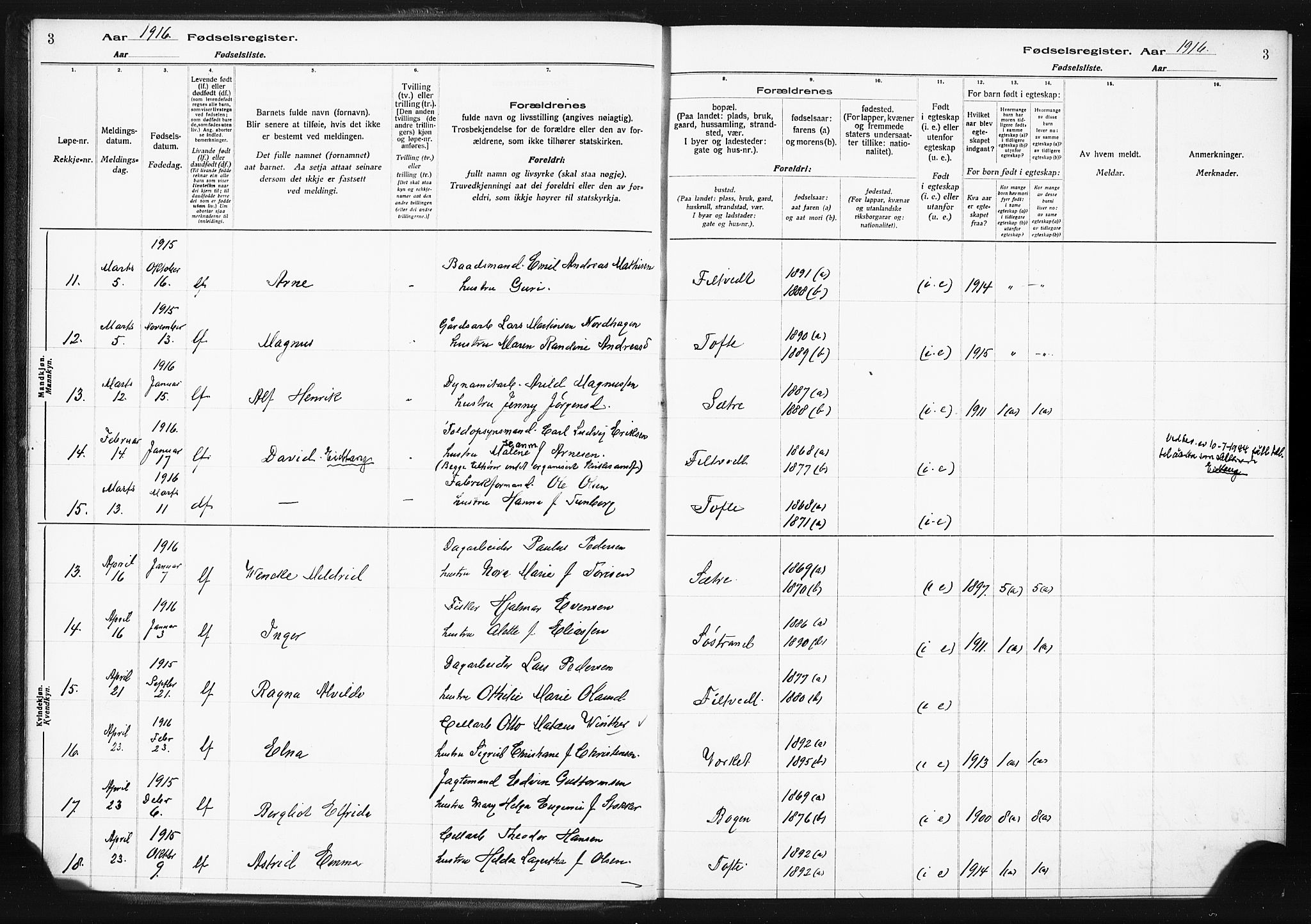 Hurum kirkebøker, AV/SAKO-A-229/J/Ja/L0001: Birth register no. 1, 1916-1928, p. 3