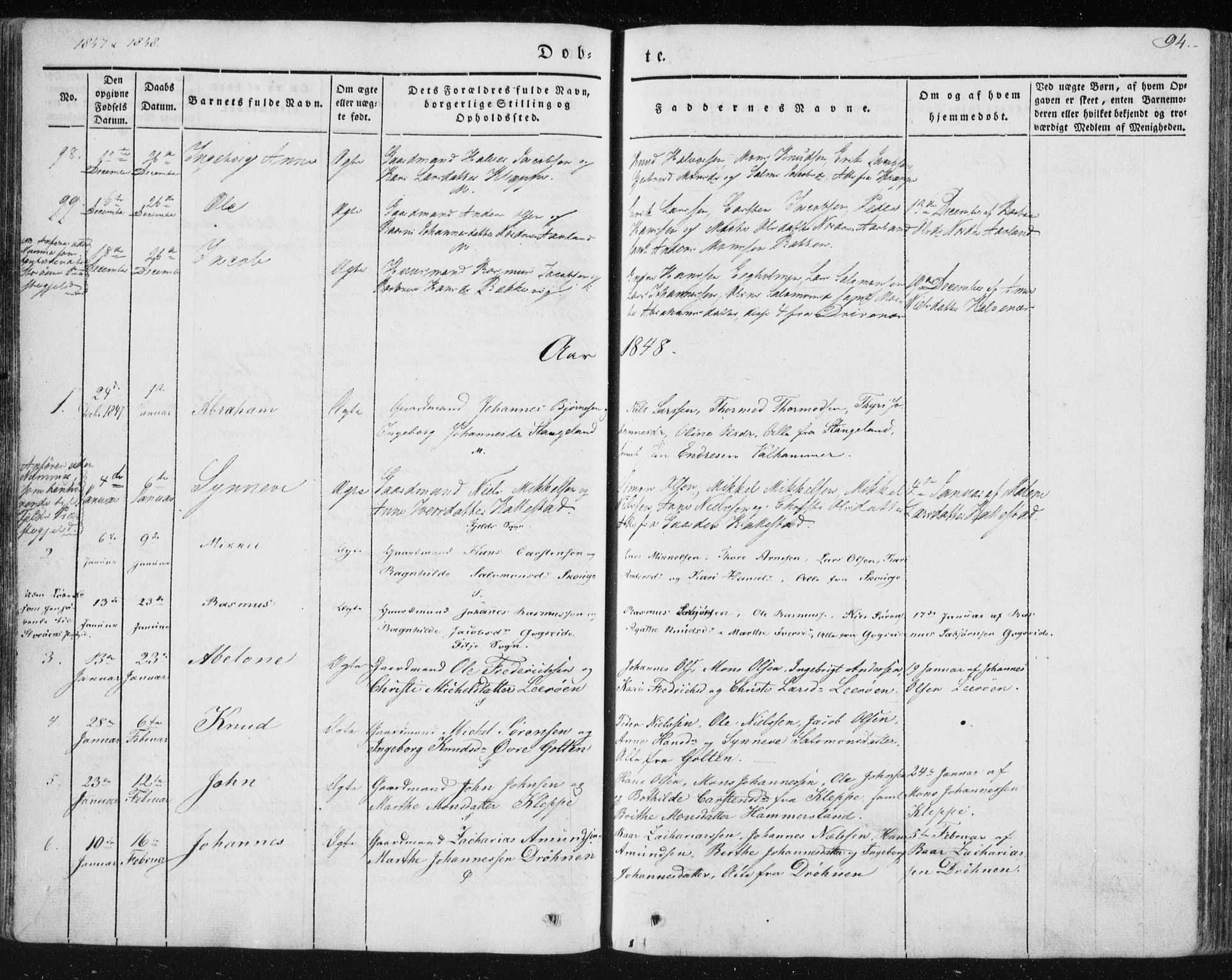 Sund sokneprestembete, SAB/A-99930: Parish register (official) no. A 13, 1835-1849, p. 94