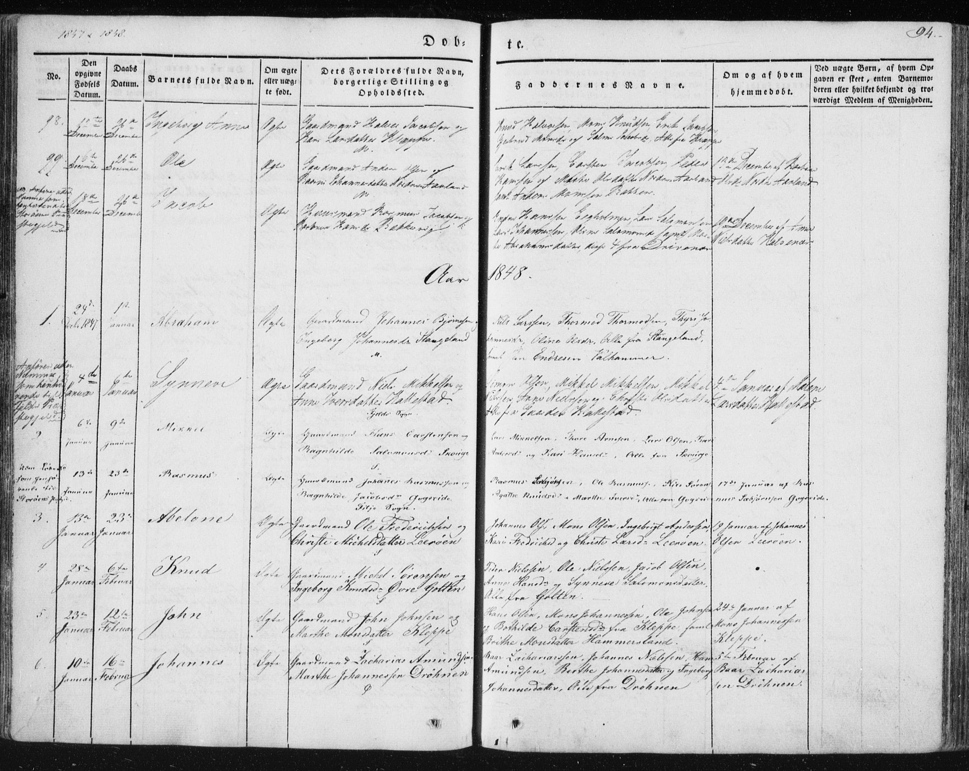 Sund sokneprestembete, AV/SAB-A-99930: Parish register (official) no. A 13, 1835-1849, p. 94