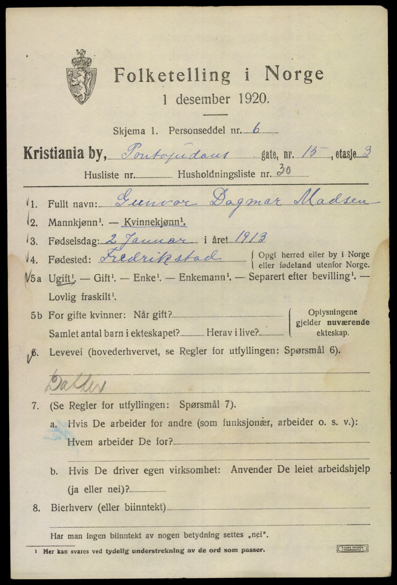 SAO, 1920 census for Kristiania, 1920, p. 458489