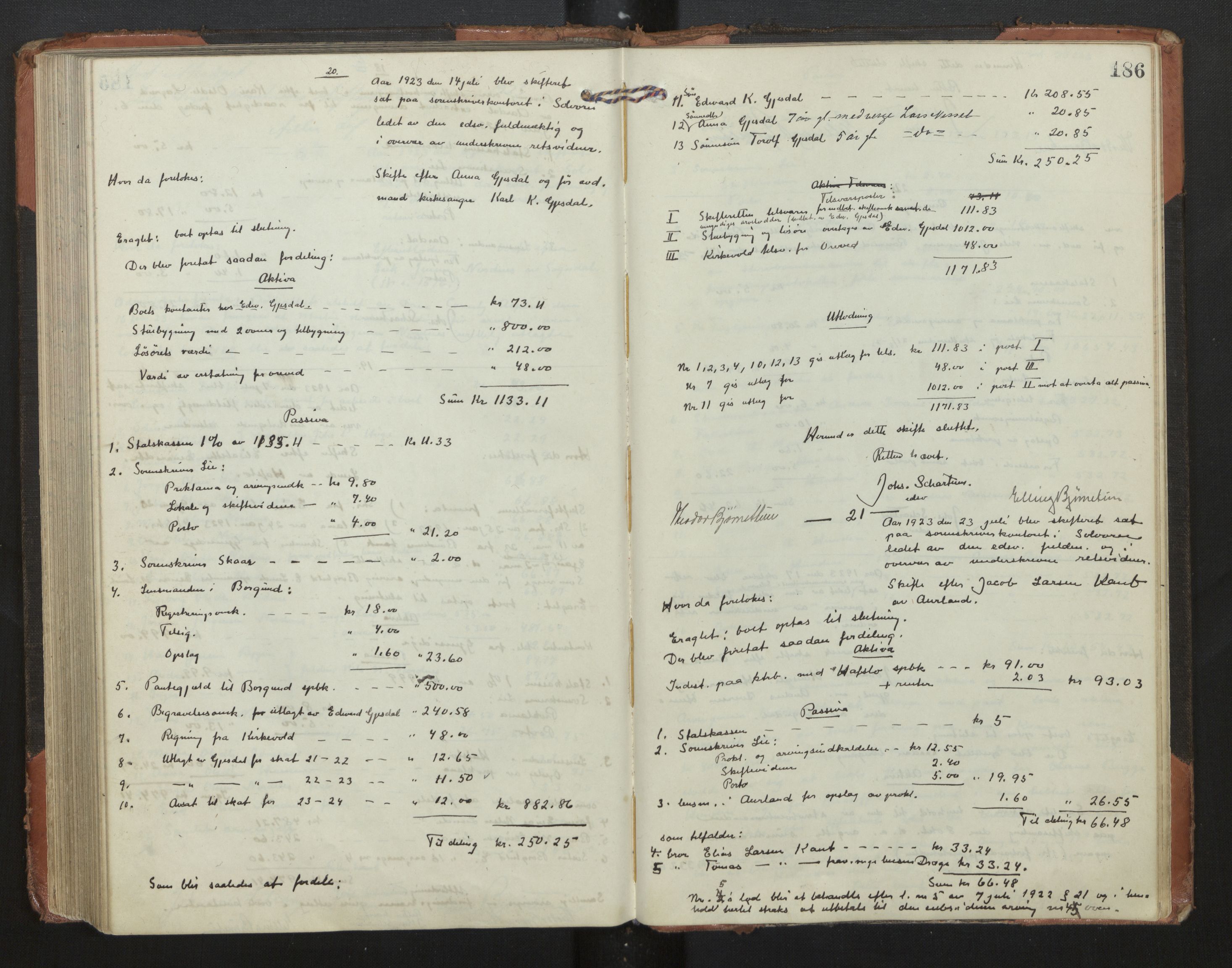 Indre Sogn tingrett, AV/SAB-A-3301/1/H/Hd/L0008: Skifteutlodningsprotokoll 8, 1912-1923, p. 185b-186a