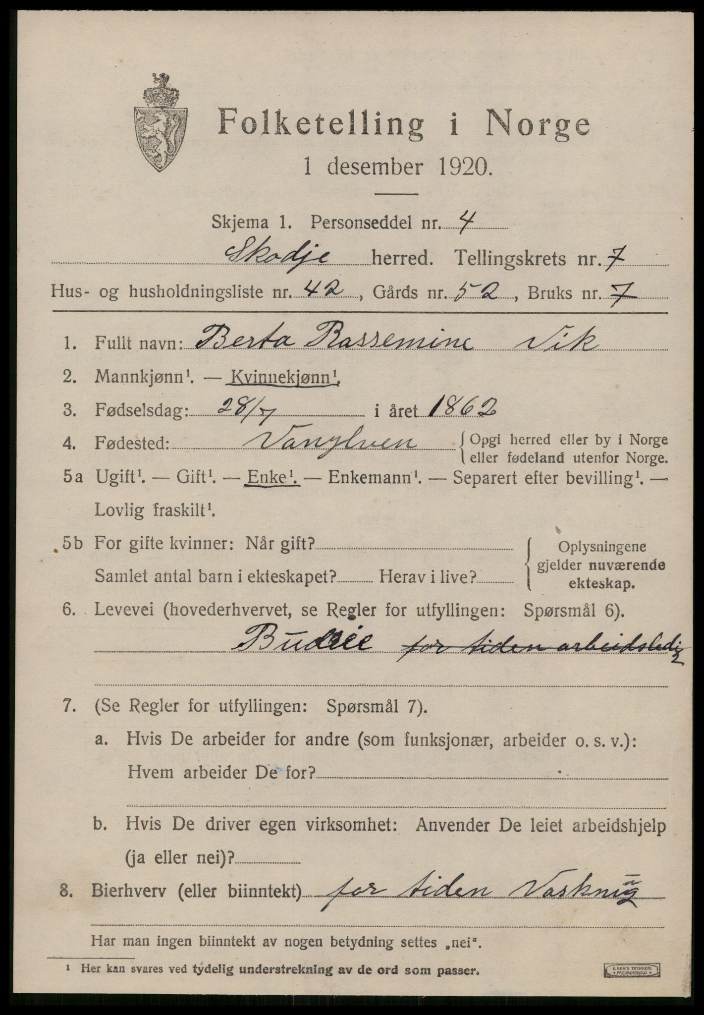 SAT, 1920 census for Skodje, 1920, p. 3465