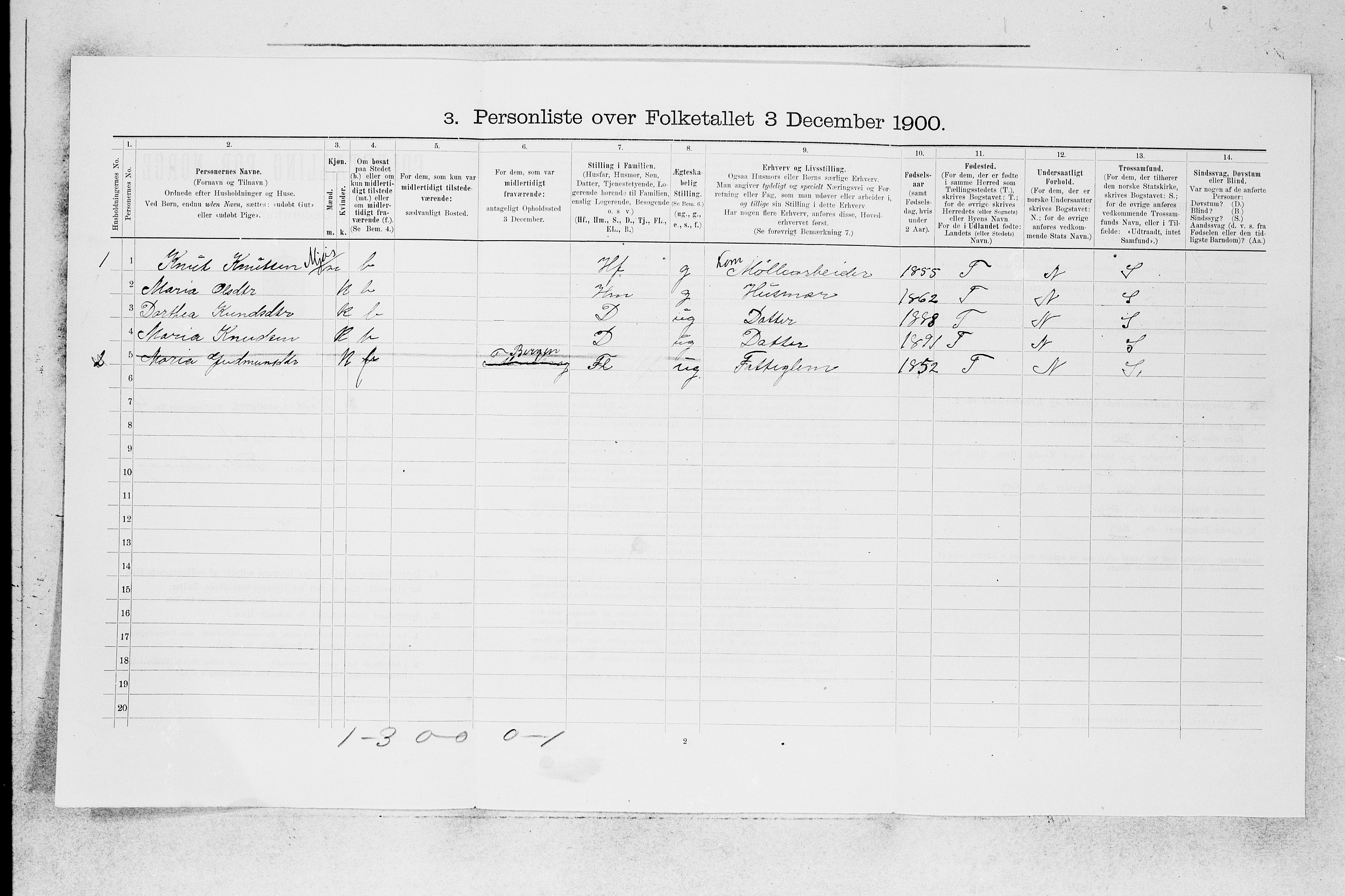 SAB, 1900 census for Hosanger, 1900, p. 352