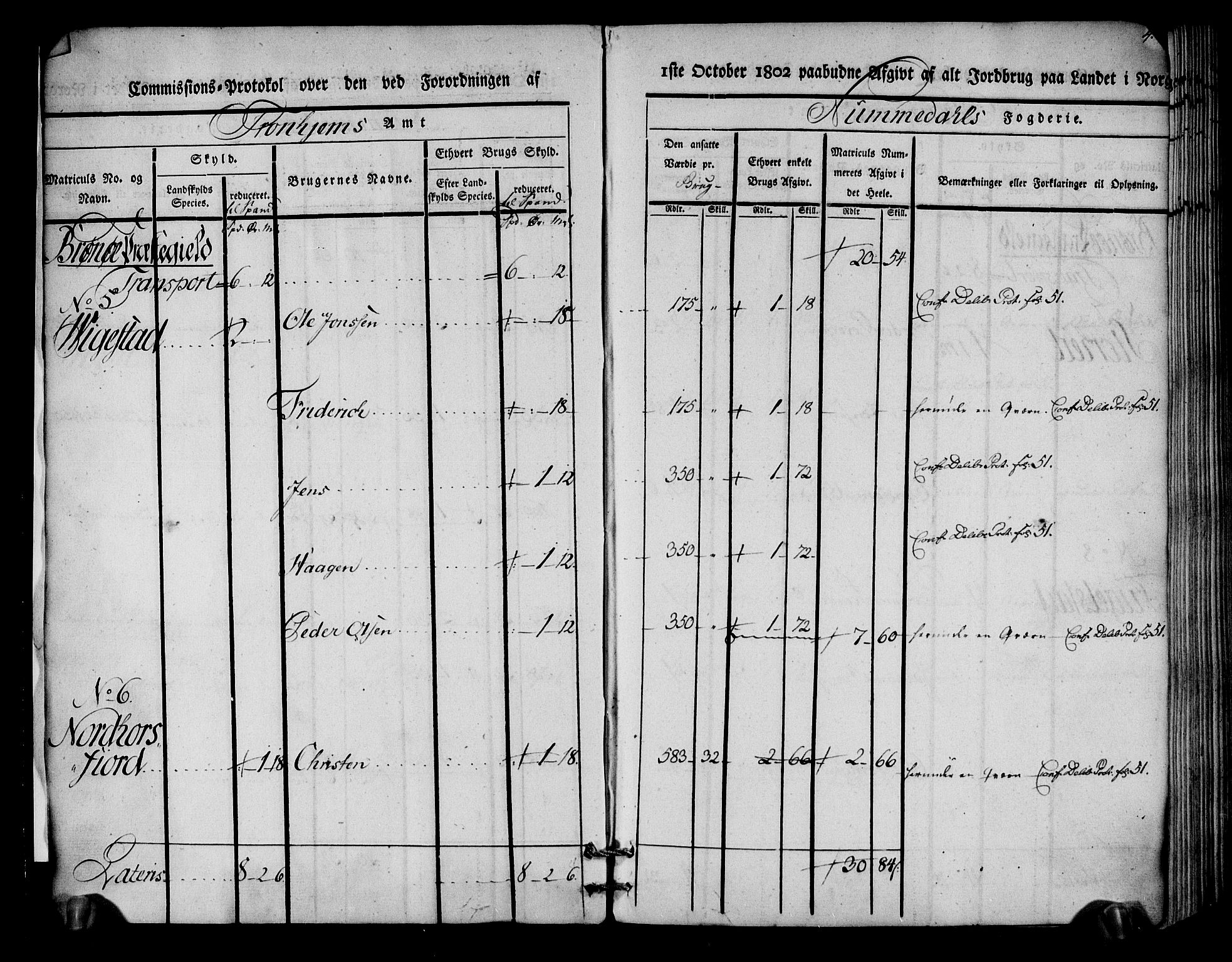 Rentekammeret inntil 1814, Realistisk ordnet avdeling, AV/RA-EA-4070/N/Ne/Nea/L0154: Namdalen fogderi. Kommisjonsprotokoll, 1803, p. 5