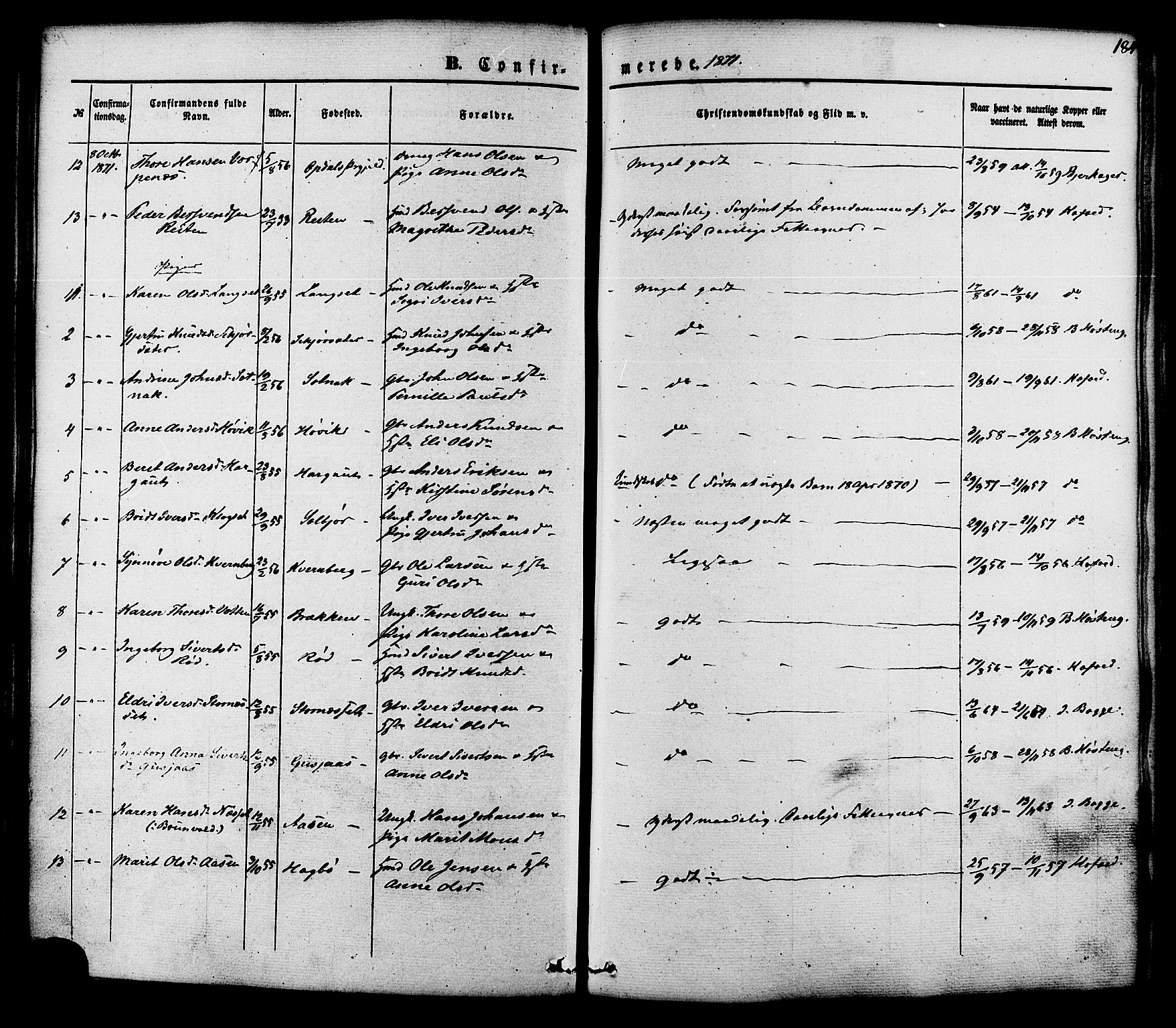 Ministerialprotokoller, klokkerbøker og fødselsregistre - Møre og Romsdal, SAT/A-1454/551/L0625: Parish register (official) no. 551A05, 1846-1879, p. 184