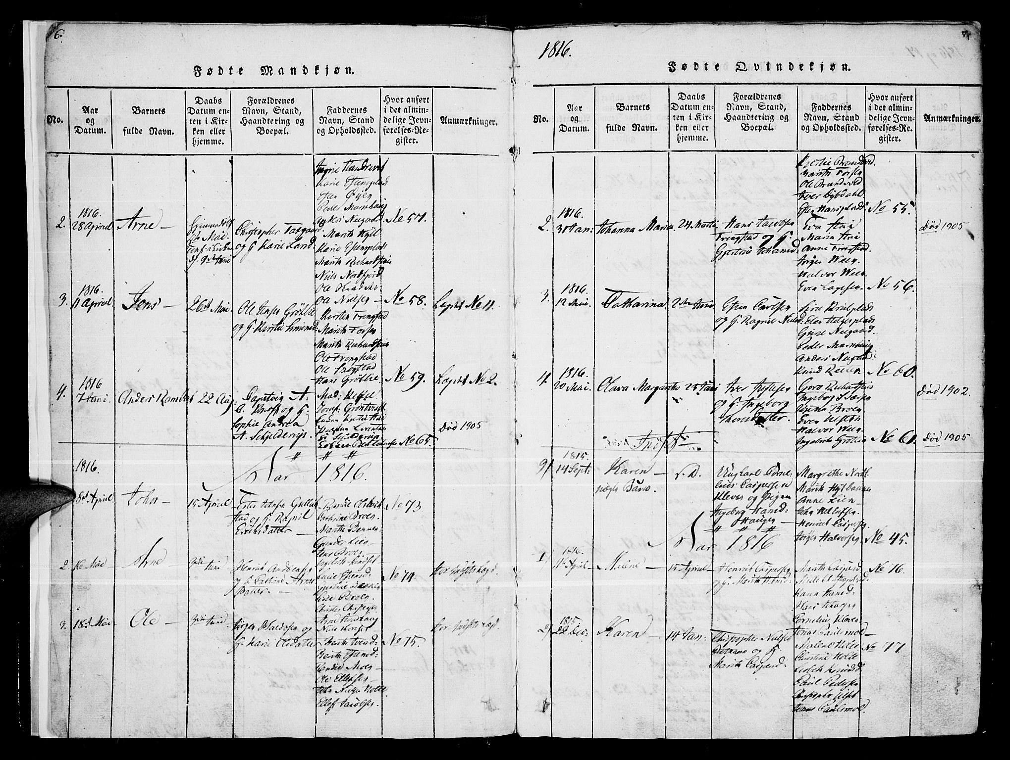 Kvikne prestekontor, AV/SAH-PREST-064/H/Ha/Haa/L0004: Parish register (official) no. 4, 1815-1840, p. 6-7