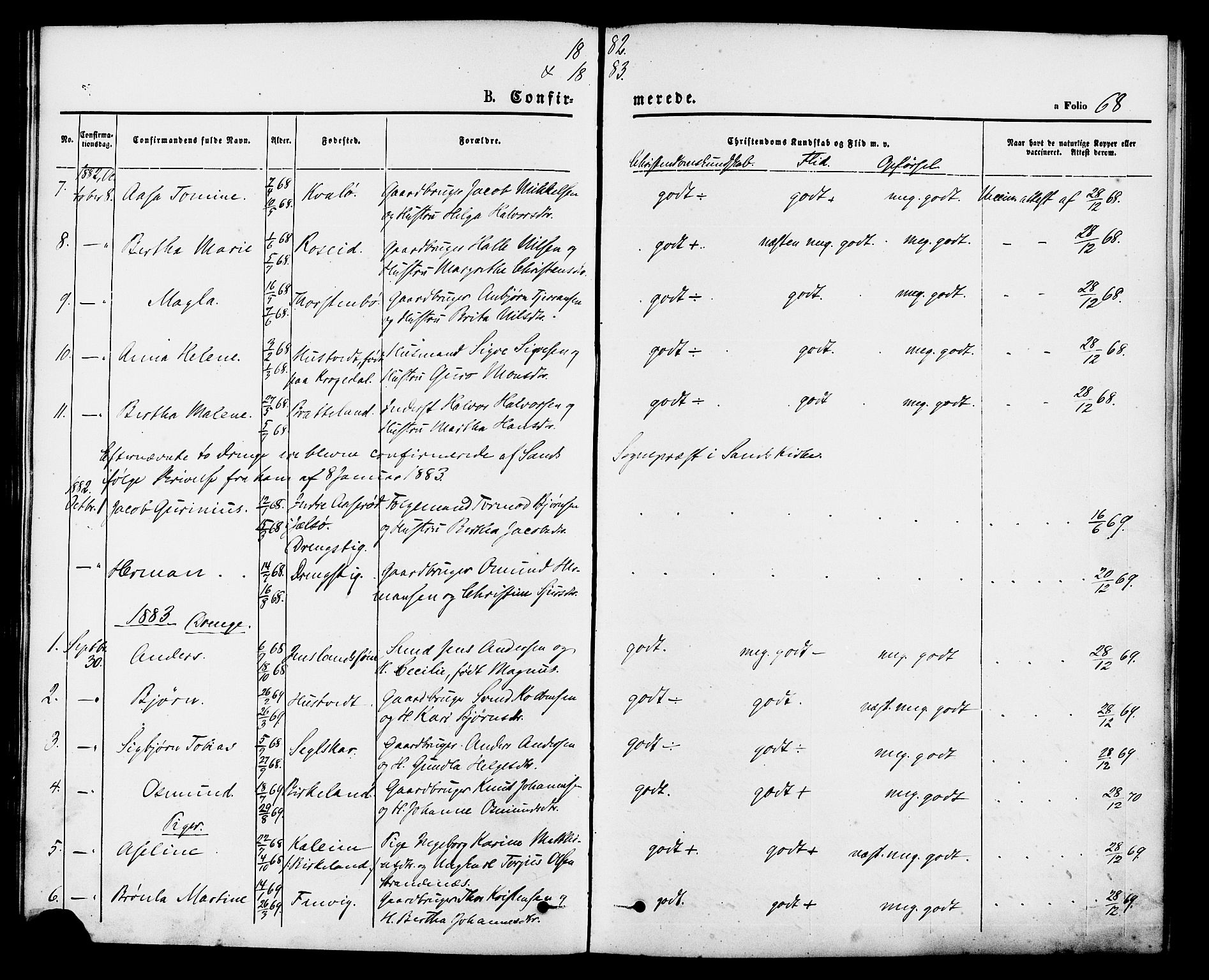 Vikedal sokneprestkontor, AV/SAST-A-101840/01/IV: Parish register (official) no. A 9, 1868-1885, p. 68