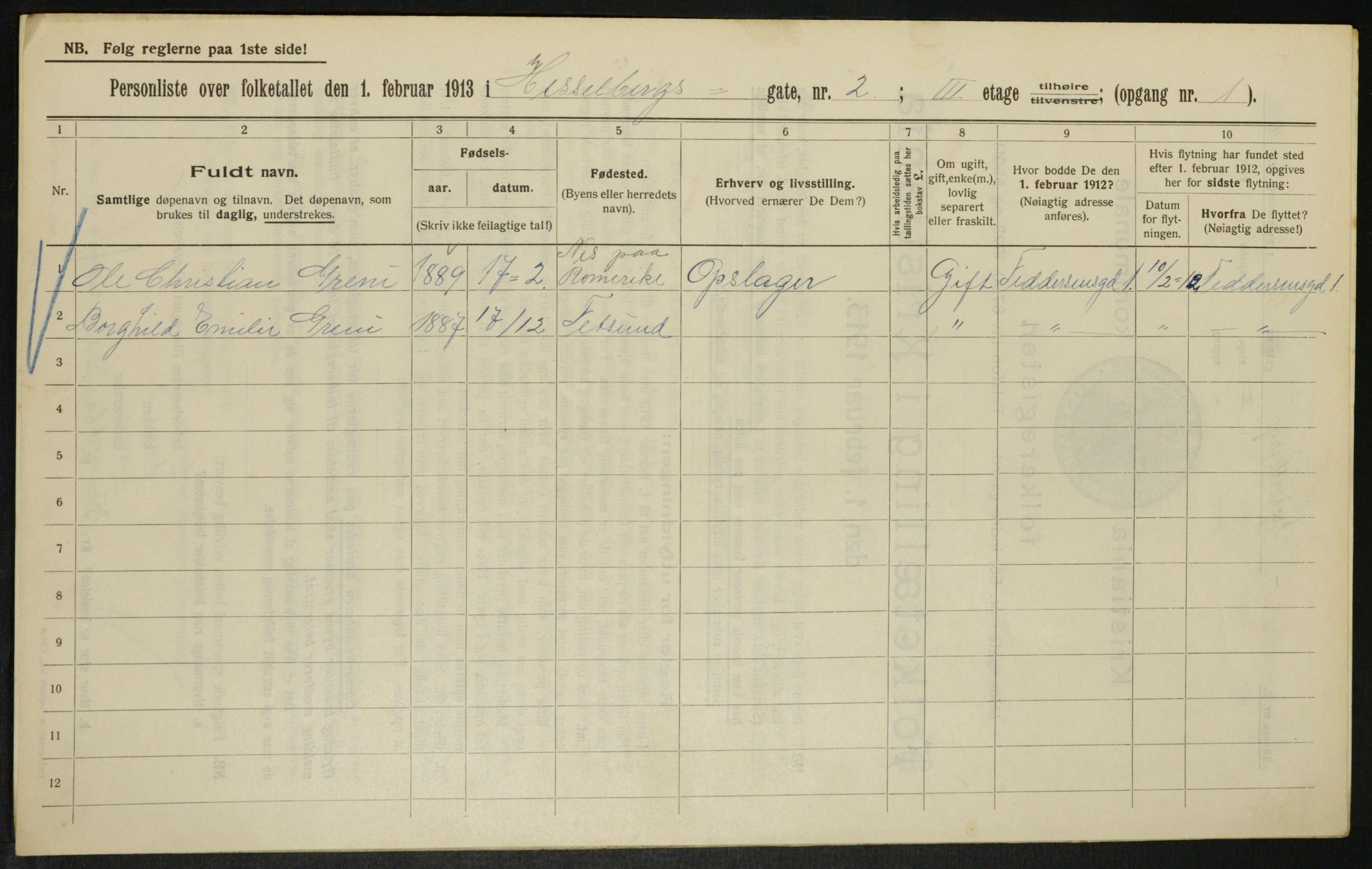 OBA, Municipal Census 1913 for Kristiania, 1913, p. 39680