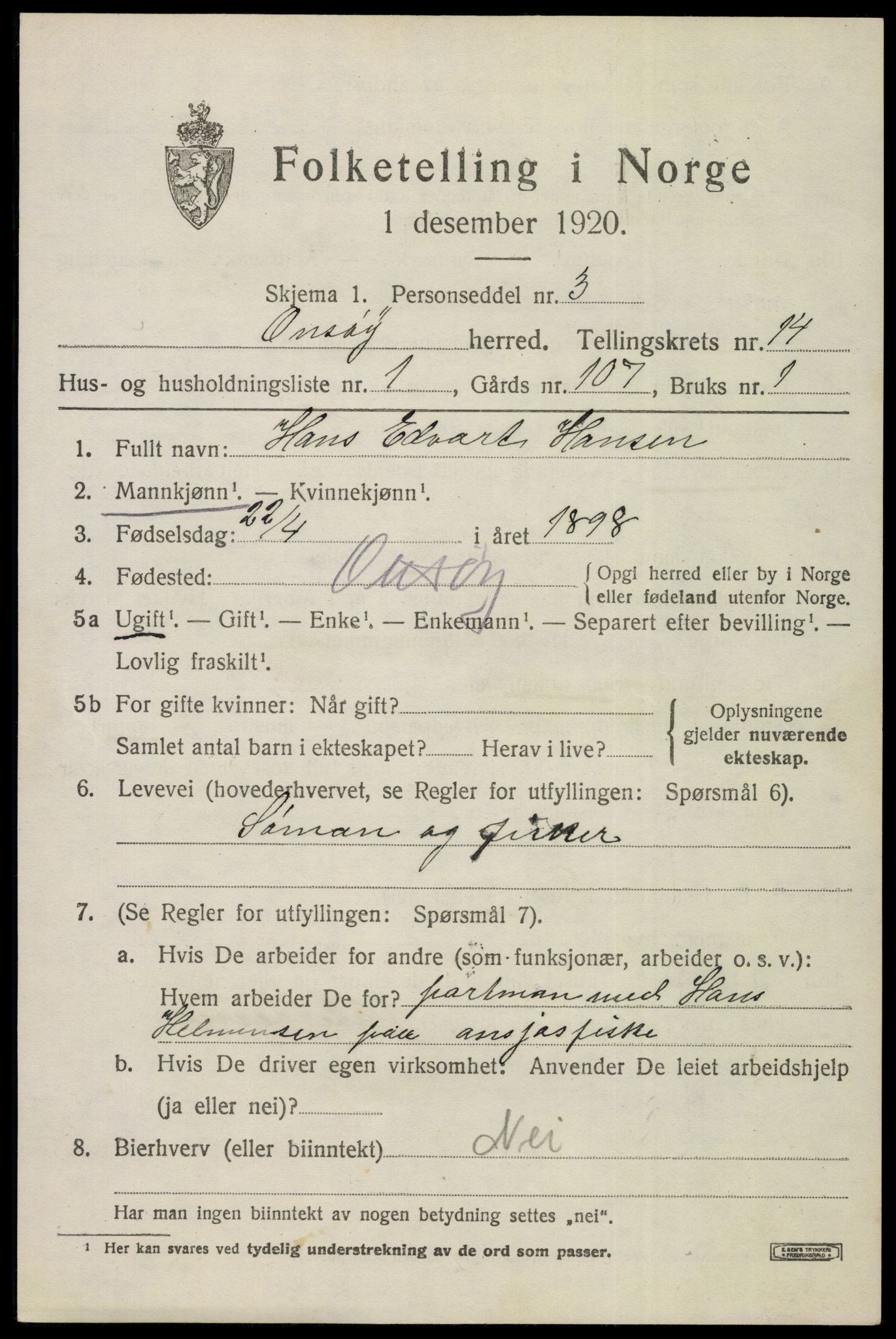 SAO, 1920 census for Onsøy, 1920, p. 16218