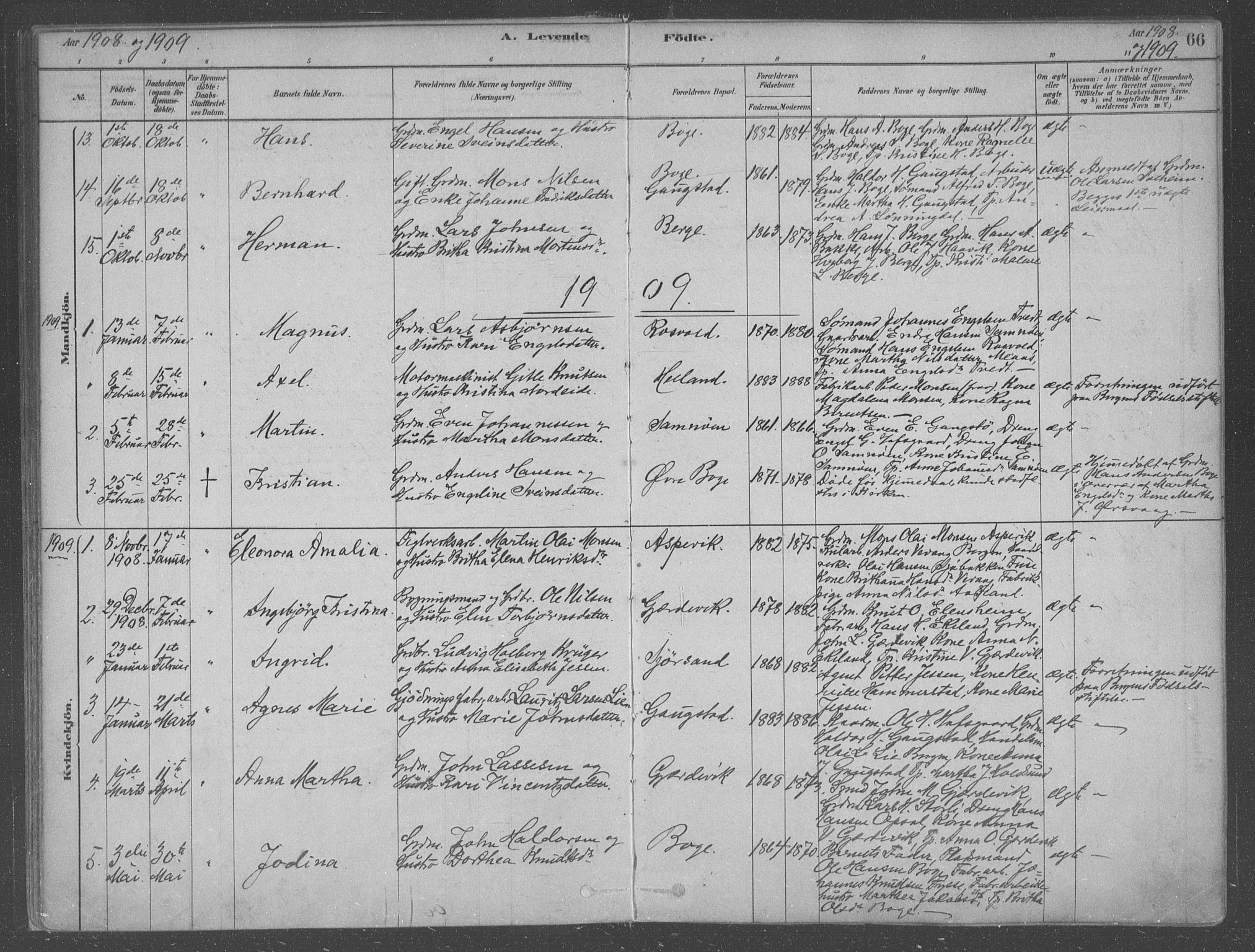 Fusa sokneprestembete, AV/SAB-A-75401/H/Haa: Parish register (official) no. B 1, 1880-1938, p. 66