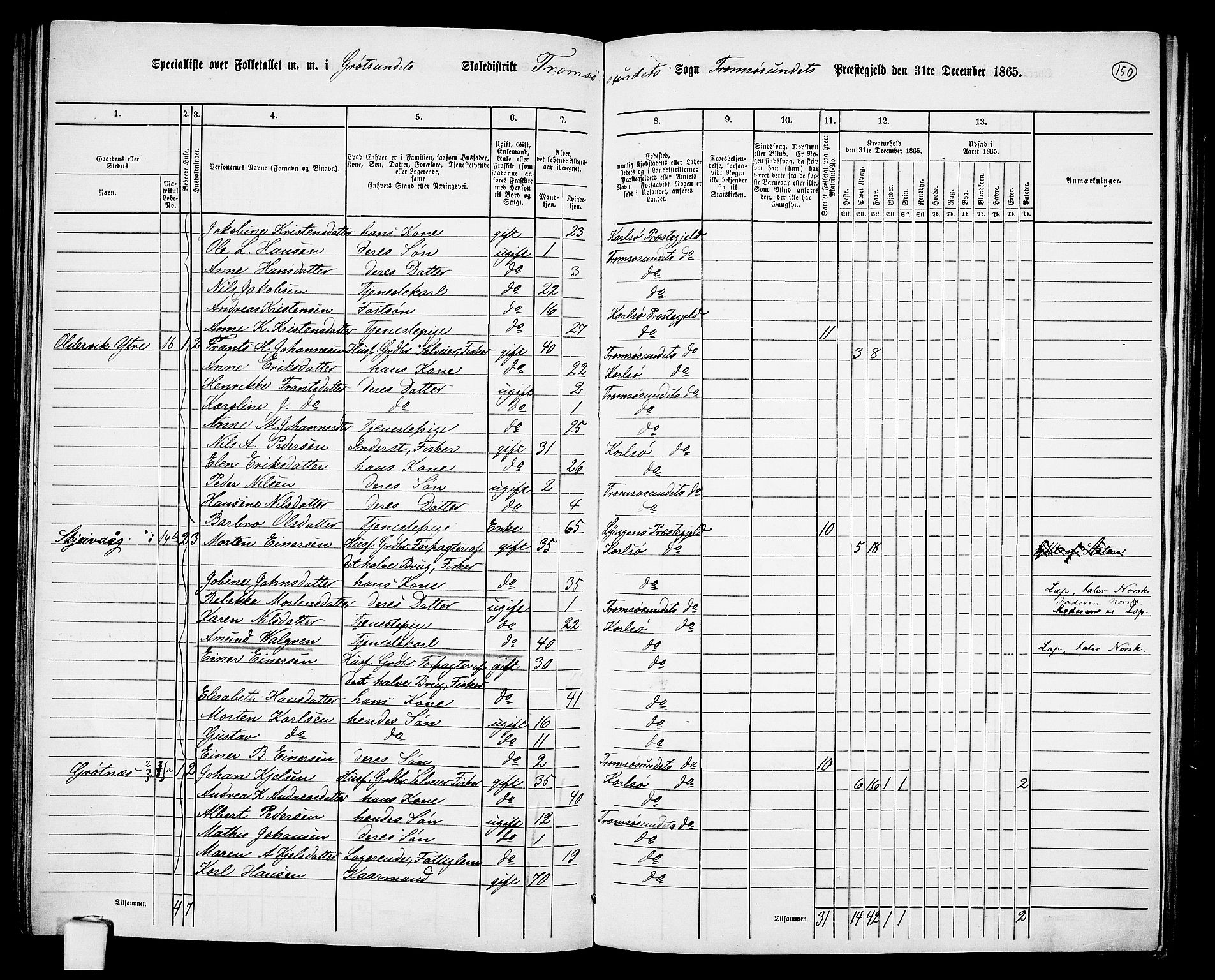 RA, 1865 census for Tromsøysund, 1865, p. 125