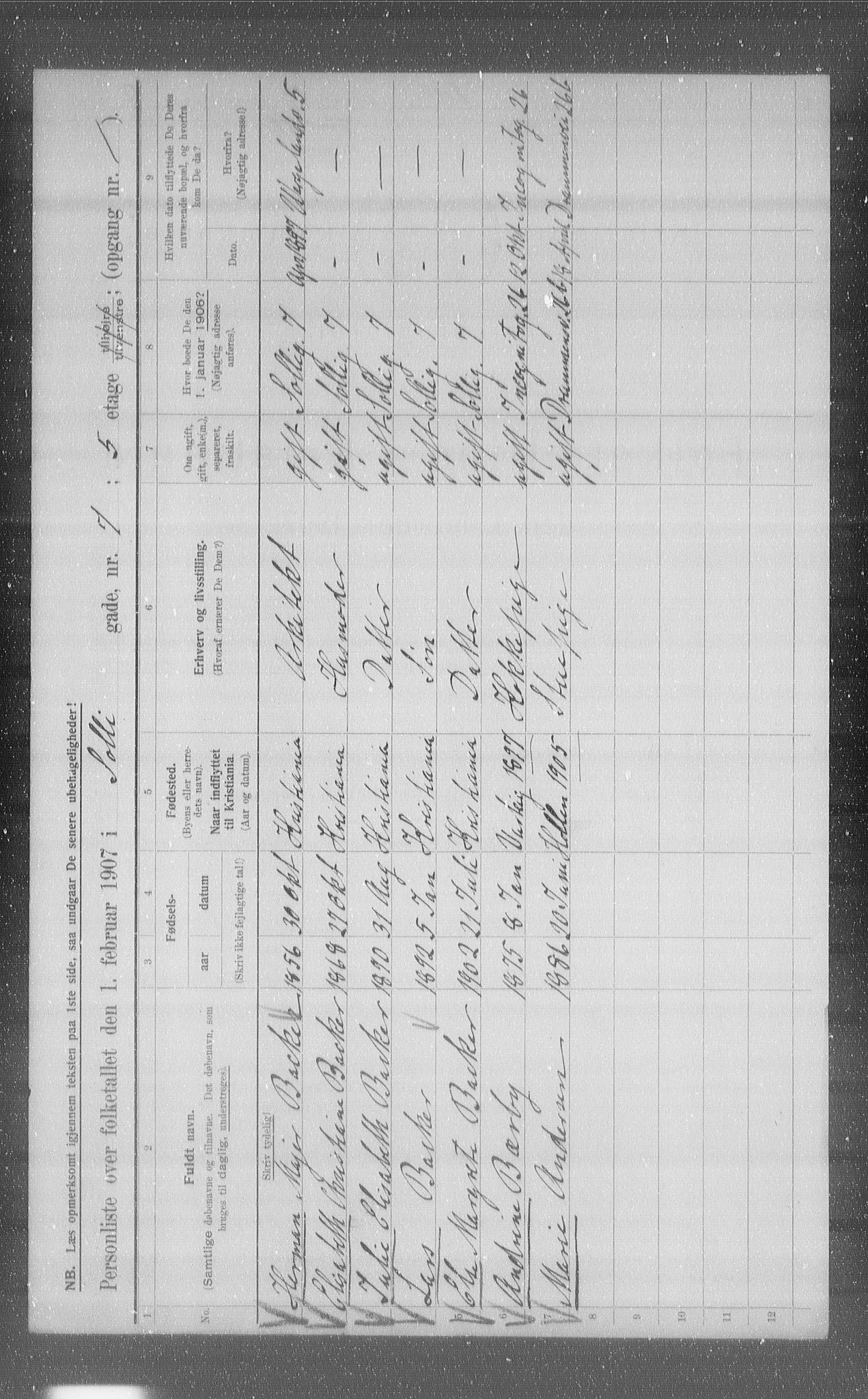 OBA, Municipal Census 1907 for Kristiania, 1907, p. 50941