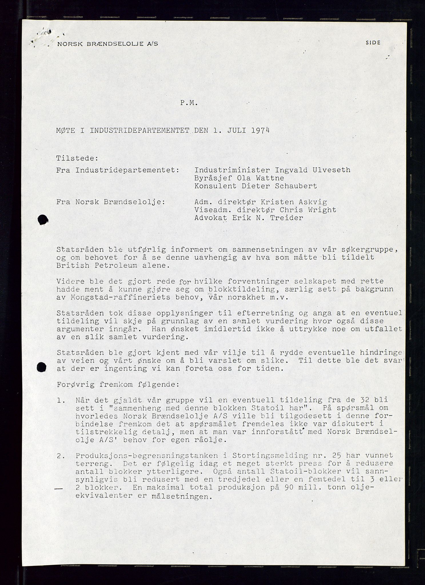 PA 1544 - Norsk Brændselolje A/S, AV/SAST-A-101965/1/A/Ab/L0006/0002: Styremøter  / Styremøter 1974, 1974, p. 33